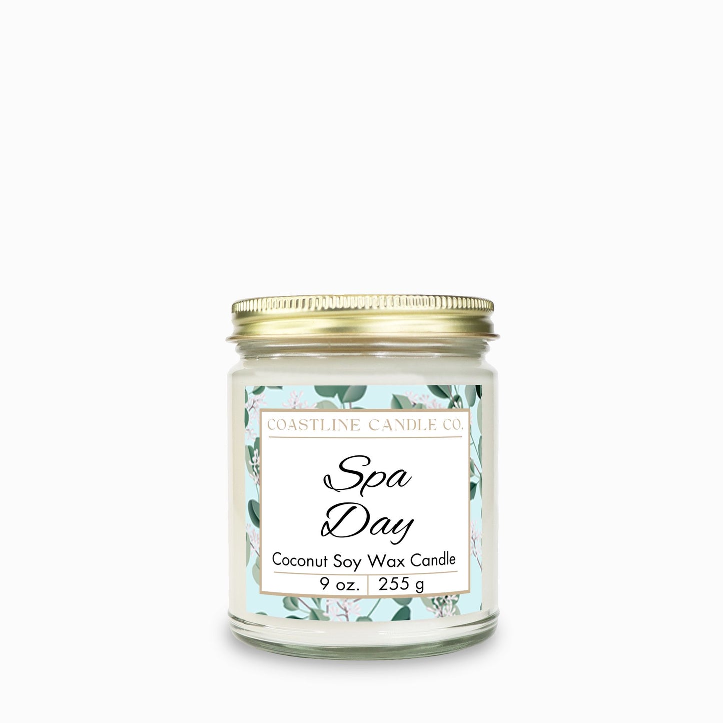 Spa Day Scented 9 oz. Coconut Soy Wax Candle, Clear Jar with Gold Lid, Cotton Wick