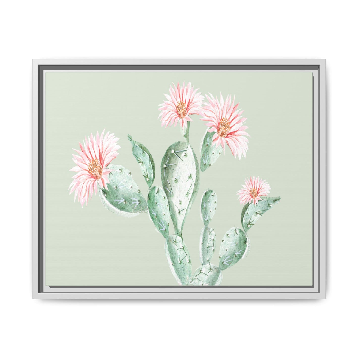 Cactus Flower Framed Matte Canvas Art - Multiple Frame Colors & Size Options