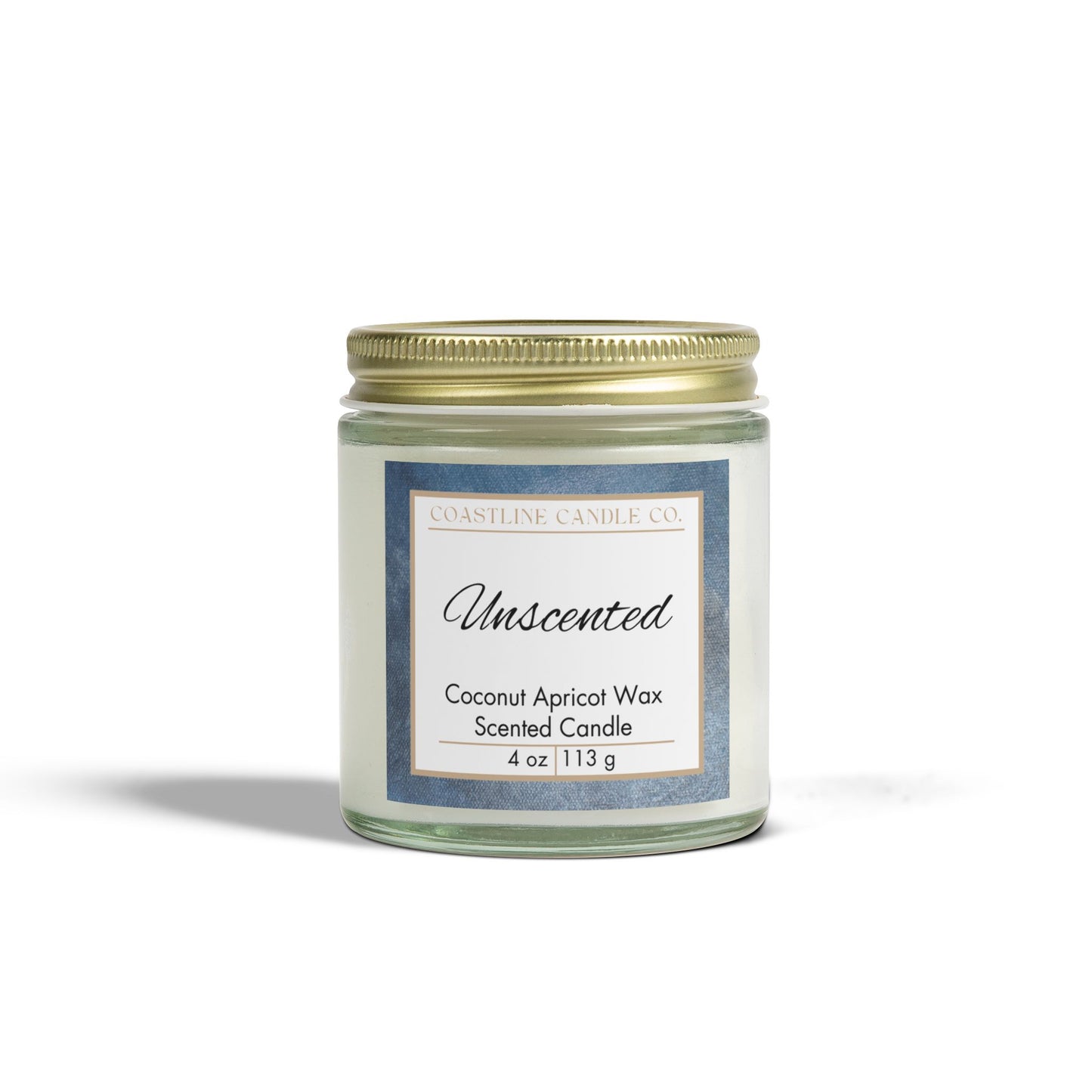 Unscented Coconut Apricot Wax Candle, 4 oz. Clear Jar with Gold Lid