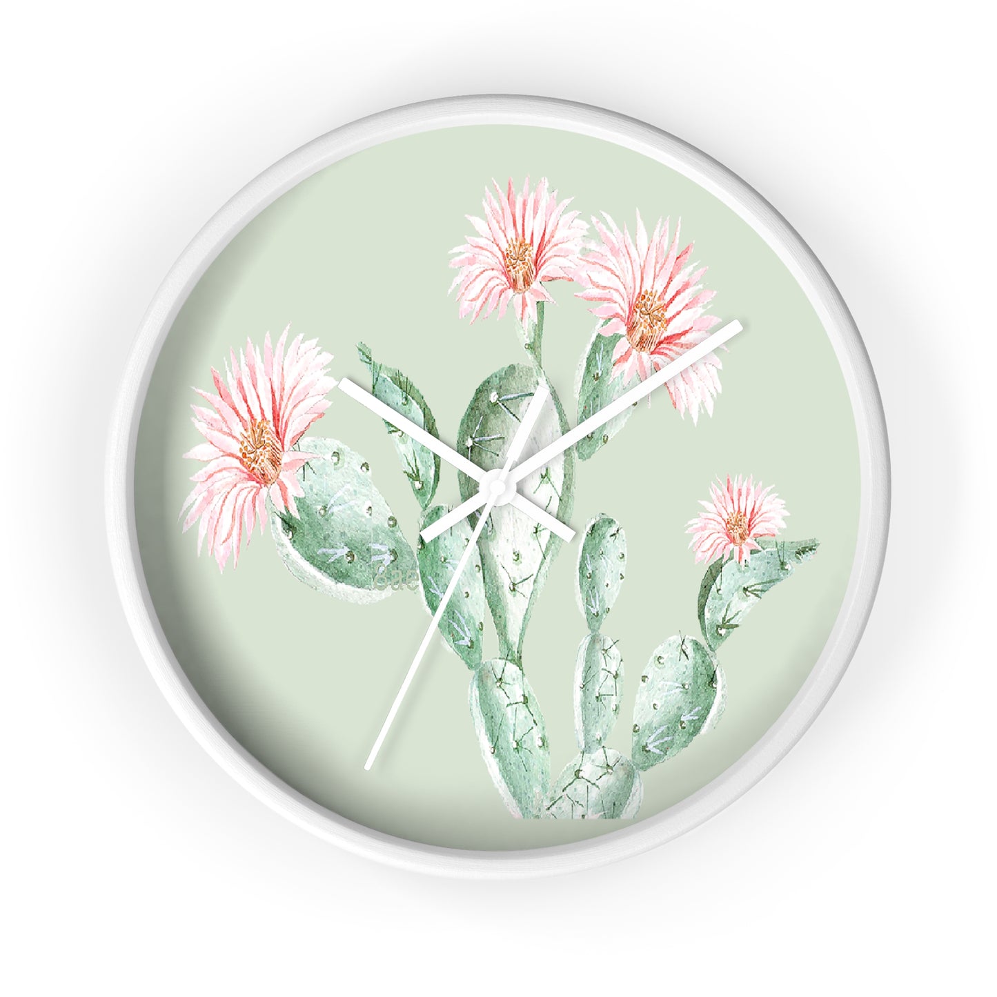 Cactus Flower Wall Clock - Select from Black, White or Natural Wood Color