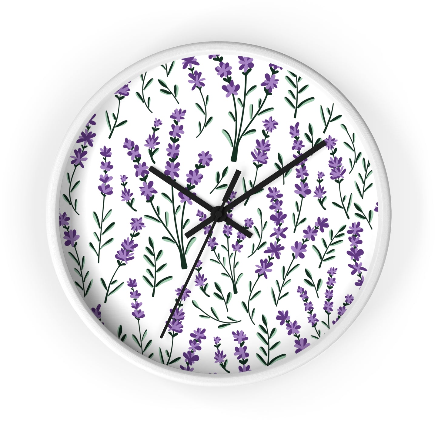 Lavender White Wall Clock - Select from Black, White or Natural Wood Color