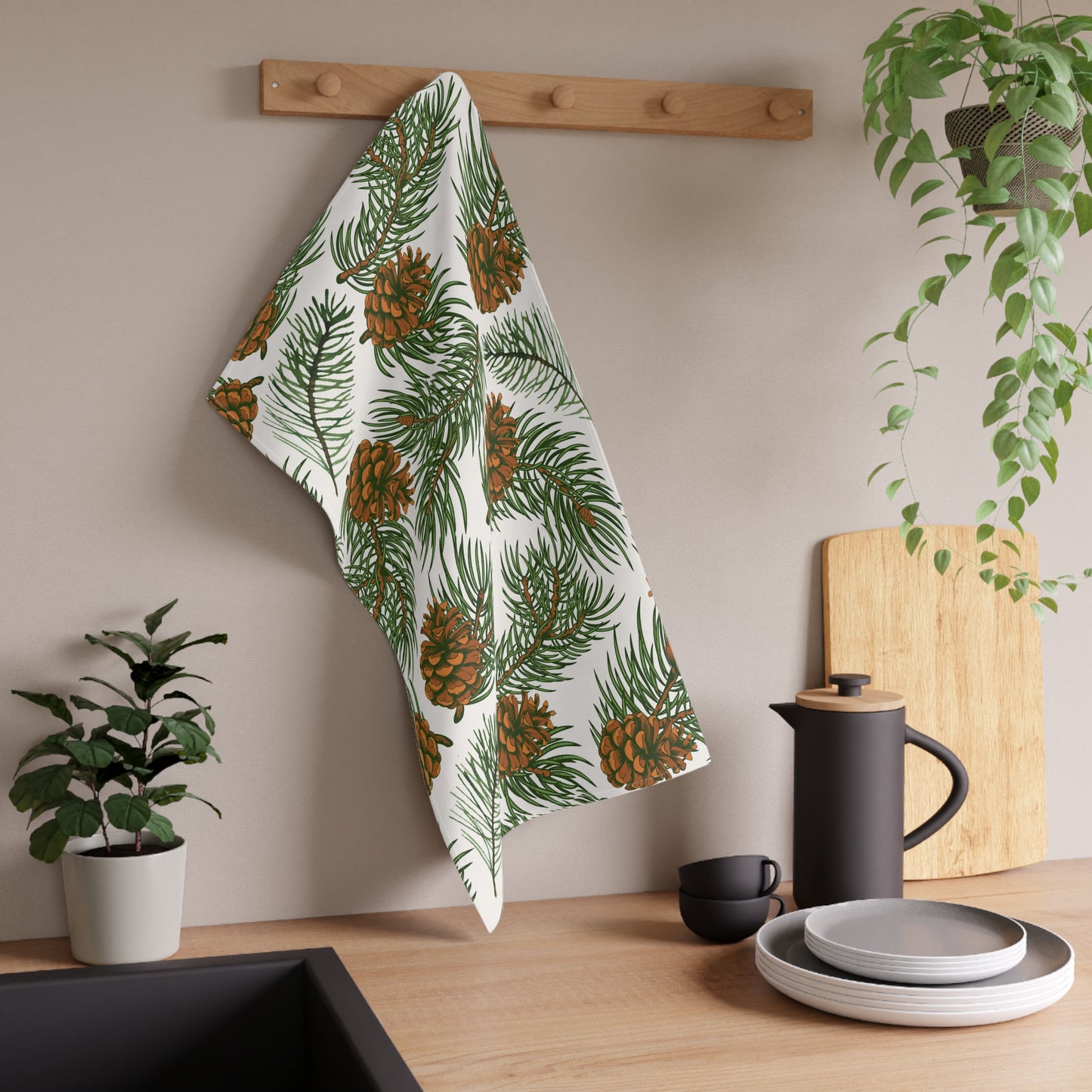 Needles & Cones Printed Tea Towels - 100% Cotton Twill, 18" x 30"