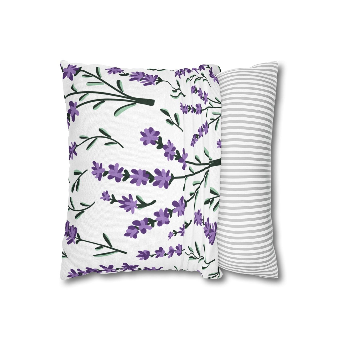 Lavender White Printed Square Pillow Cover (no insert) - Multiple Sizes (14"x14", 16"x16", 18"x18", 20"x20"), Includes zipper closure