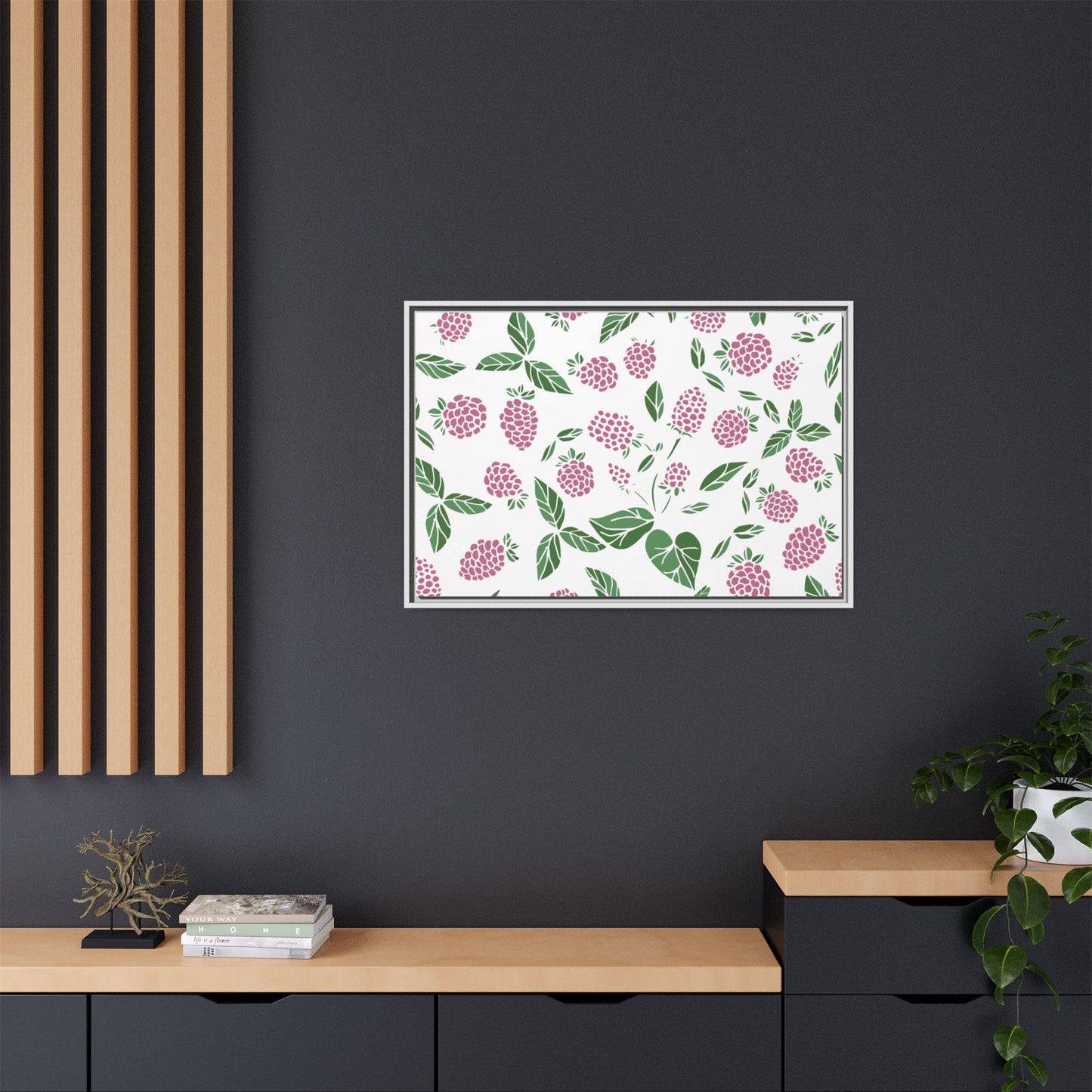 Pink Berry Framed Matte Canvas Art - Multiple Frame Colors & Size Options