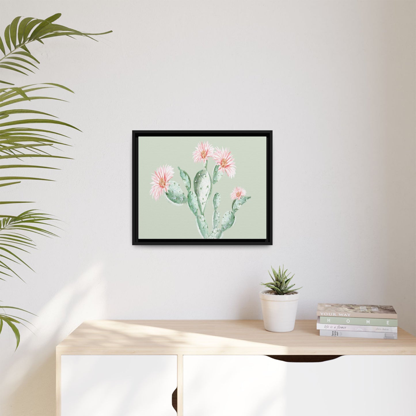 Cactus Flower Framed Matte Canvas Art - Multiple Frame Colors & Size Options