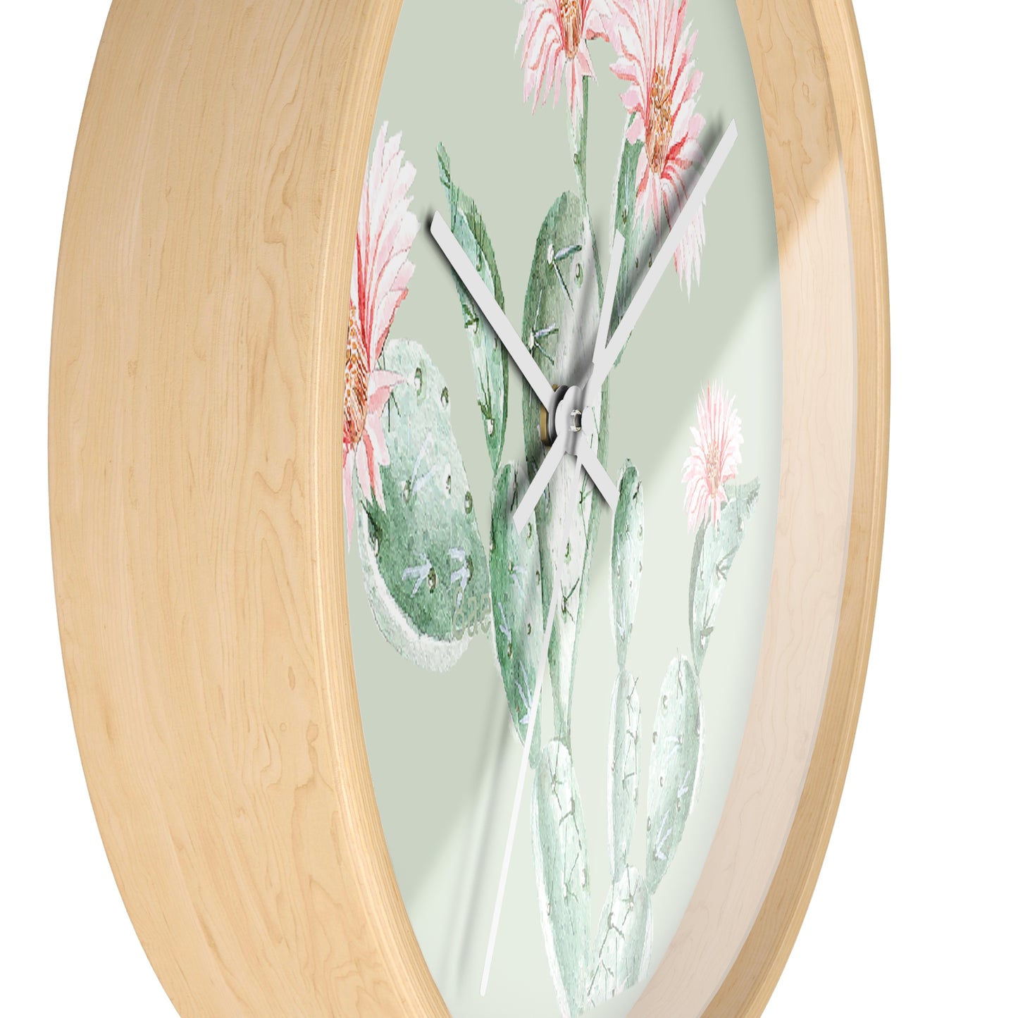 Cactus Flower Wall Clock - Select from Black, White or Natural Wood Color