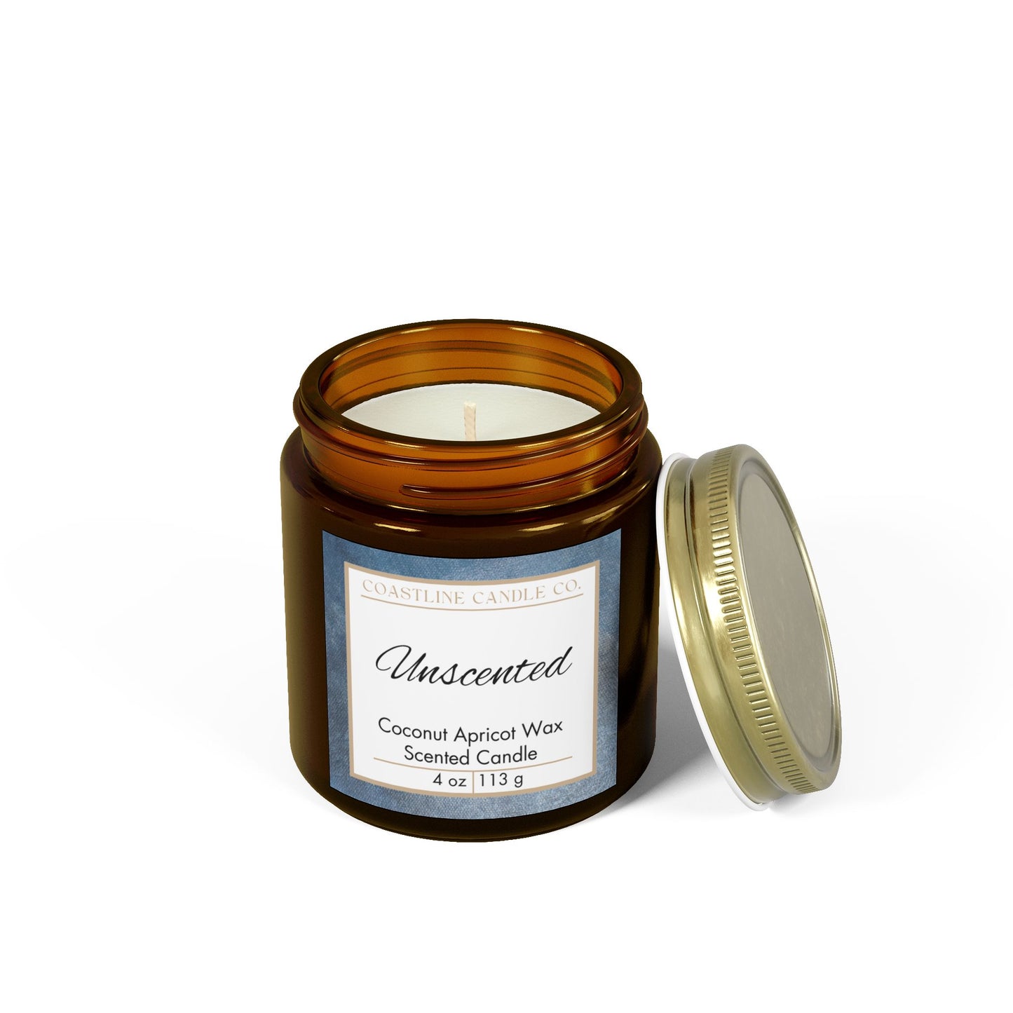 Unscented Coconut Apricot Wax Candle, 4 oz. Amber Jar with Gold Lid