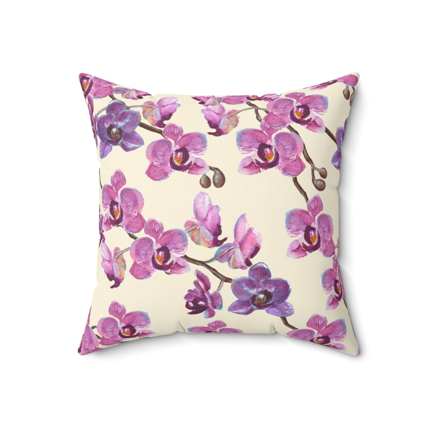 Vanilla Orchid Printed Square Pillow Cover with Insert - Multiple Sizes (14"x14", 16"x16", 18"x18", 20"x20"), Includes insert and zipper closure