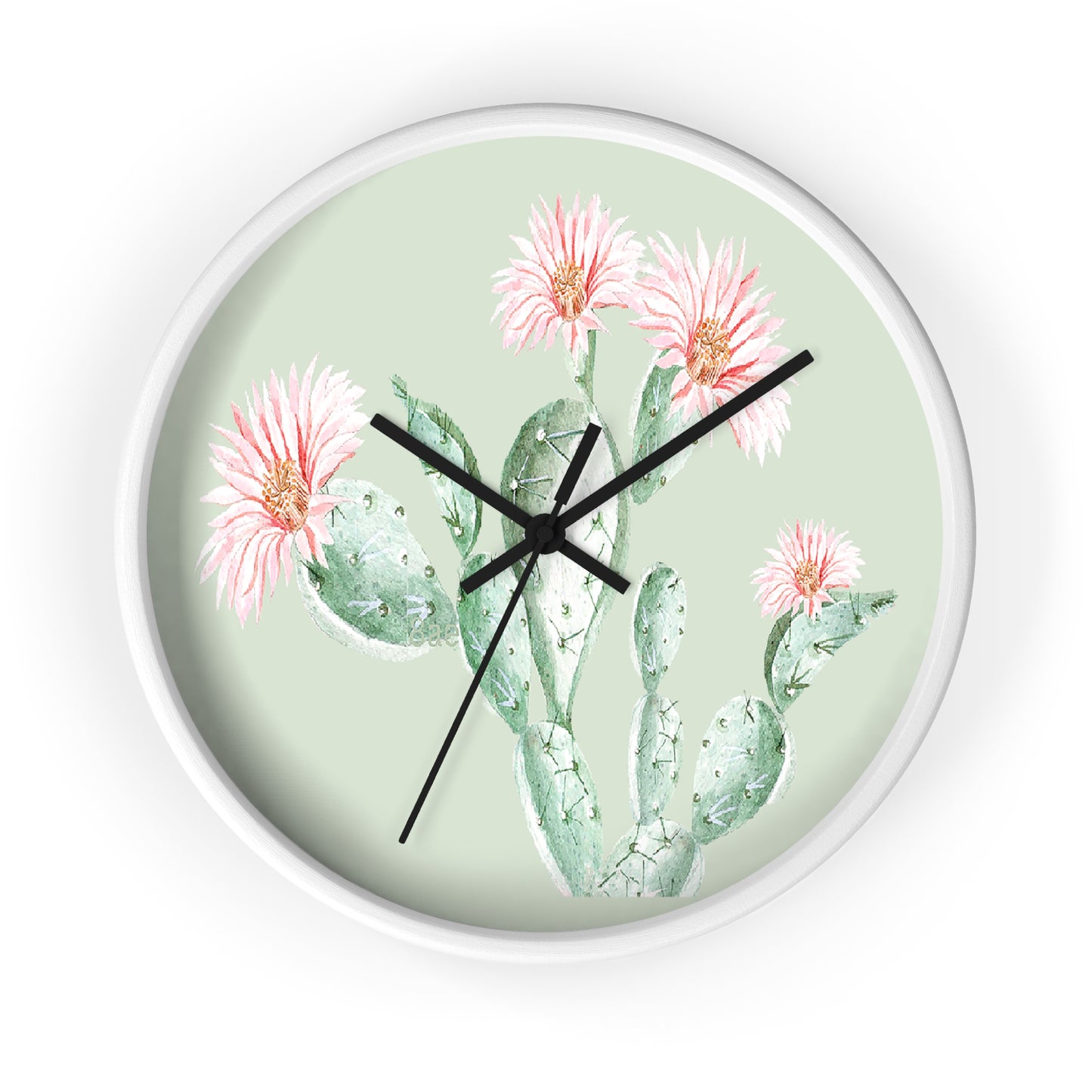 Cactus Flower Wall Clock - Select from Black, White or Natural Wood Color
