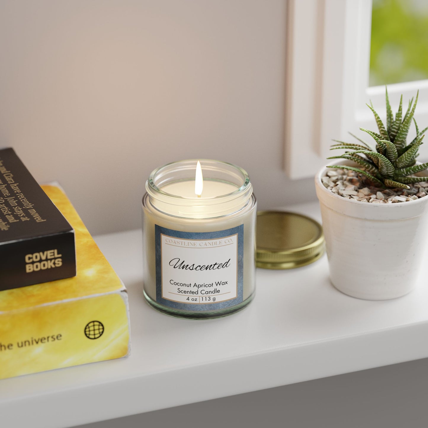 Unscented Coconut Apricot Wax Candle, 4 oz. Clear Jar with Gold Lid