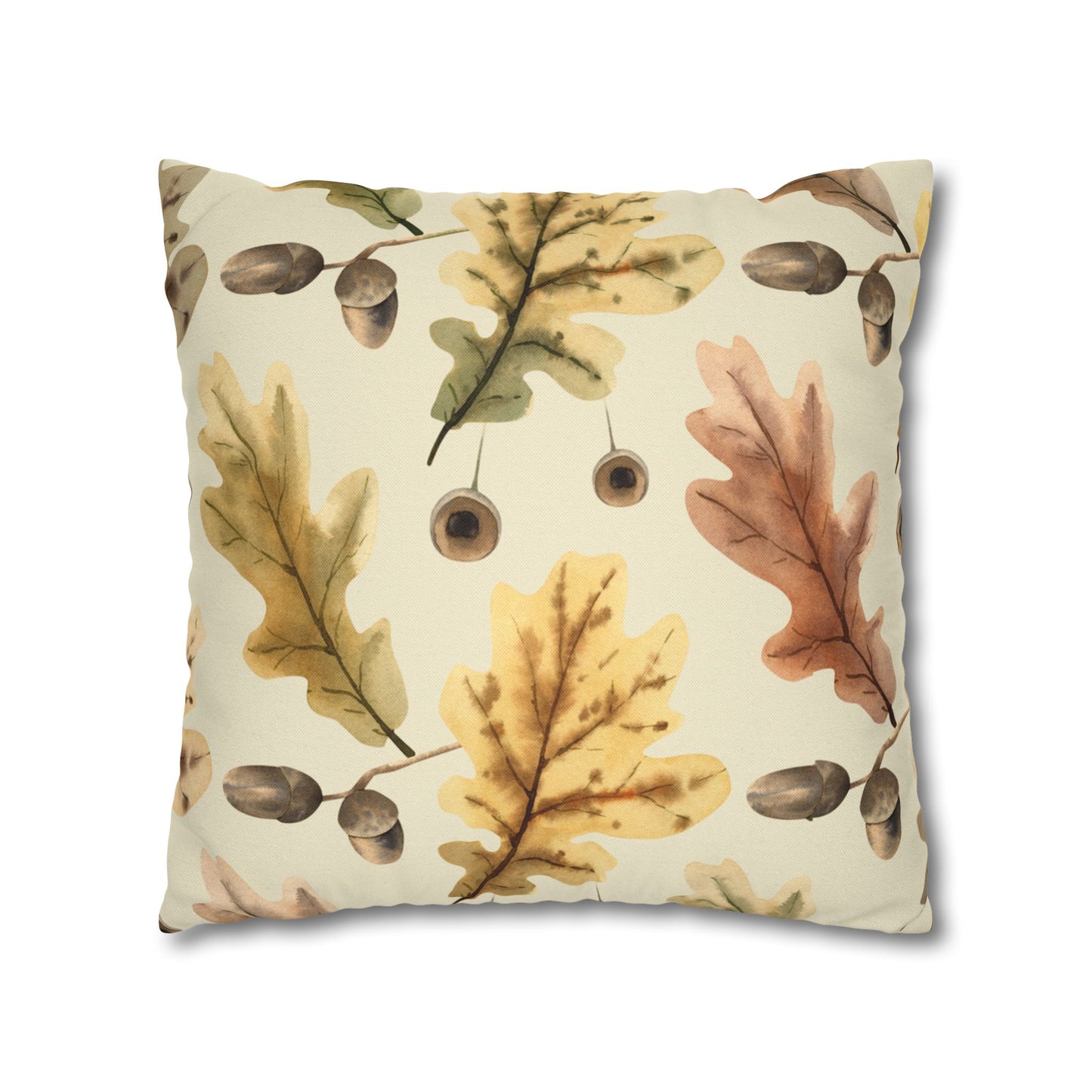 Oak Leaves Printed Square Pillow Cover (no insert) - Multiple Sizes (14"x14", 16"x16", 18"x18", 20"x20"), Includes zipper closure