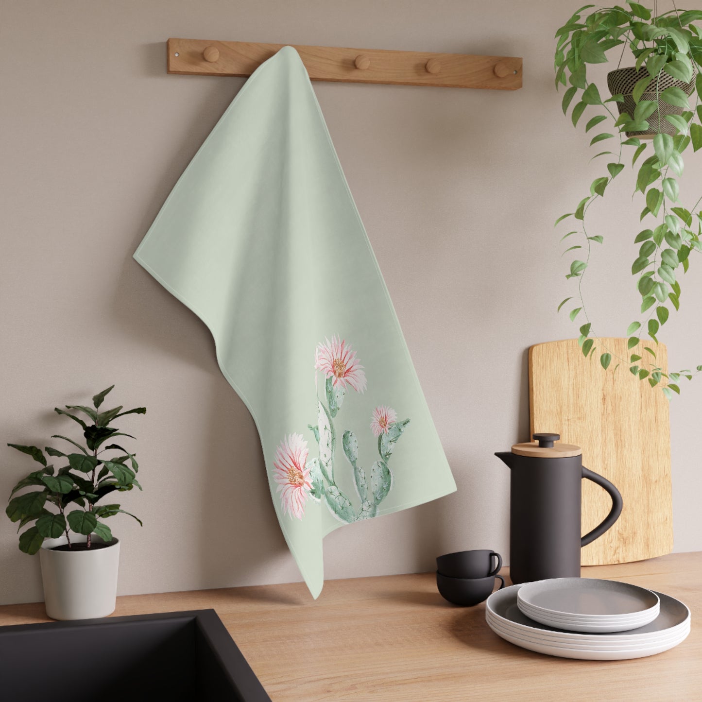 Cactus Flower Printed Tea Towels - 100% Cotton Twill, 18" x 30"