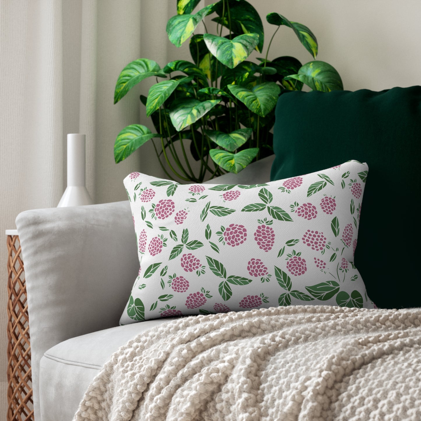 Pink Berry Printed Lumbar Pillow with Insert (20" x 14") - Includes insert and zipper closure