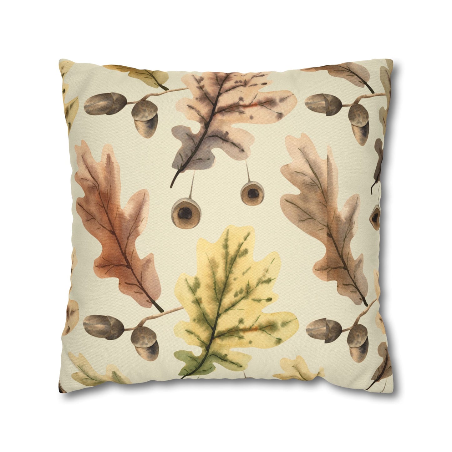 Oak Leaves Printed Square Pillow Cover (no insert) - Multiple Sizes (14"x14", 16"x16", 18"x18", 20"x20"), Includes zipper closure