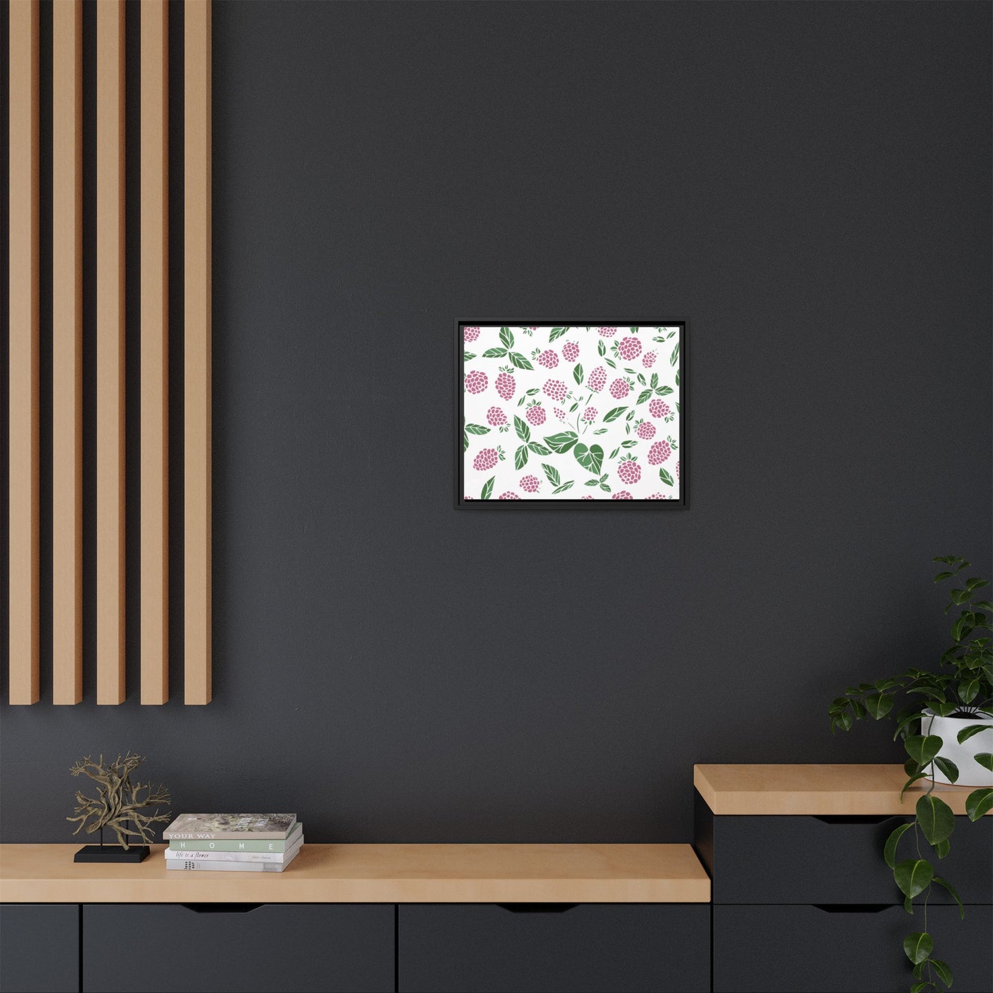 Pink Berry Framed Matte Canvas Art - Multiple Frame Colors & Size Options