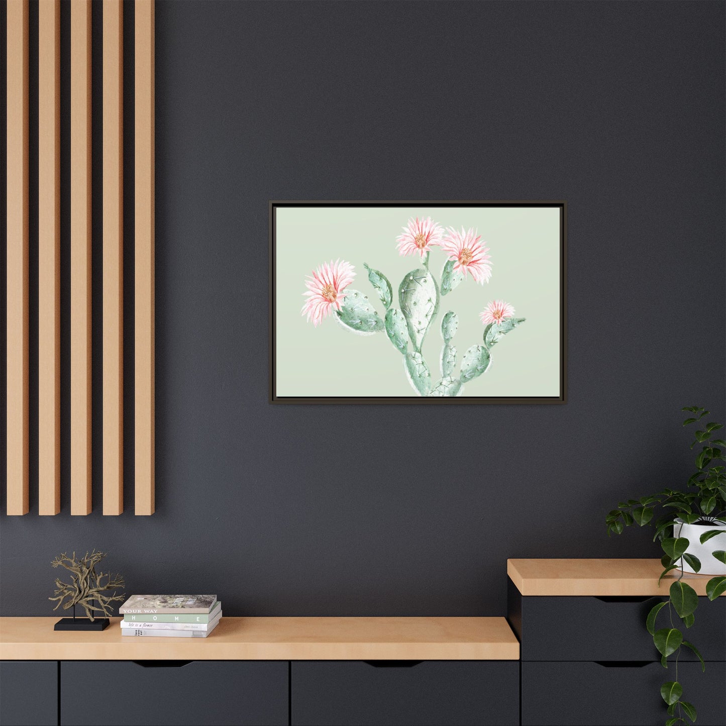 Cactus Flower Framed Matte Canvas Art - Multiple Frame Colors & Size Options