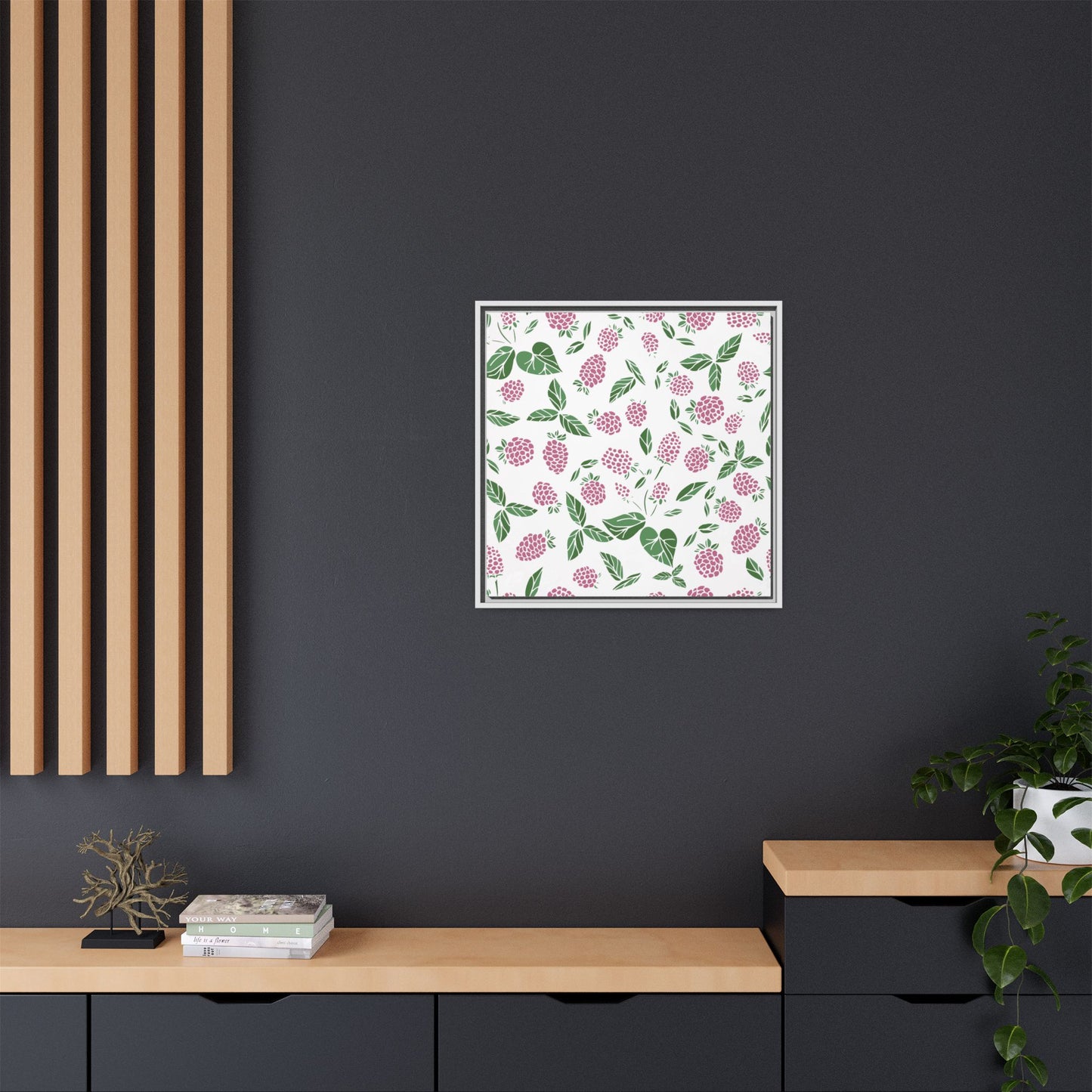 Pink Berry Framed Matte Canvas Art - Multiple Frame Colors & Size Options
