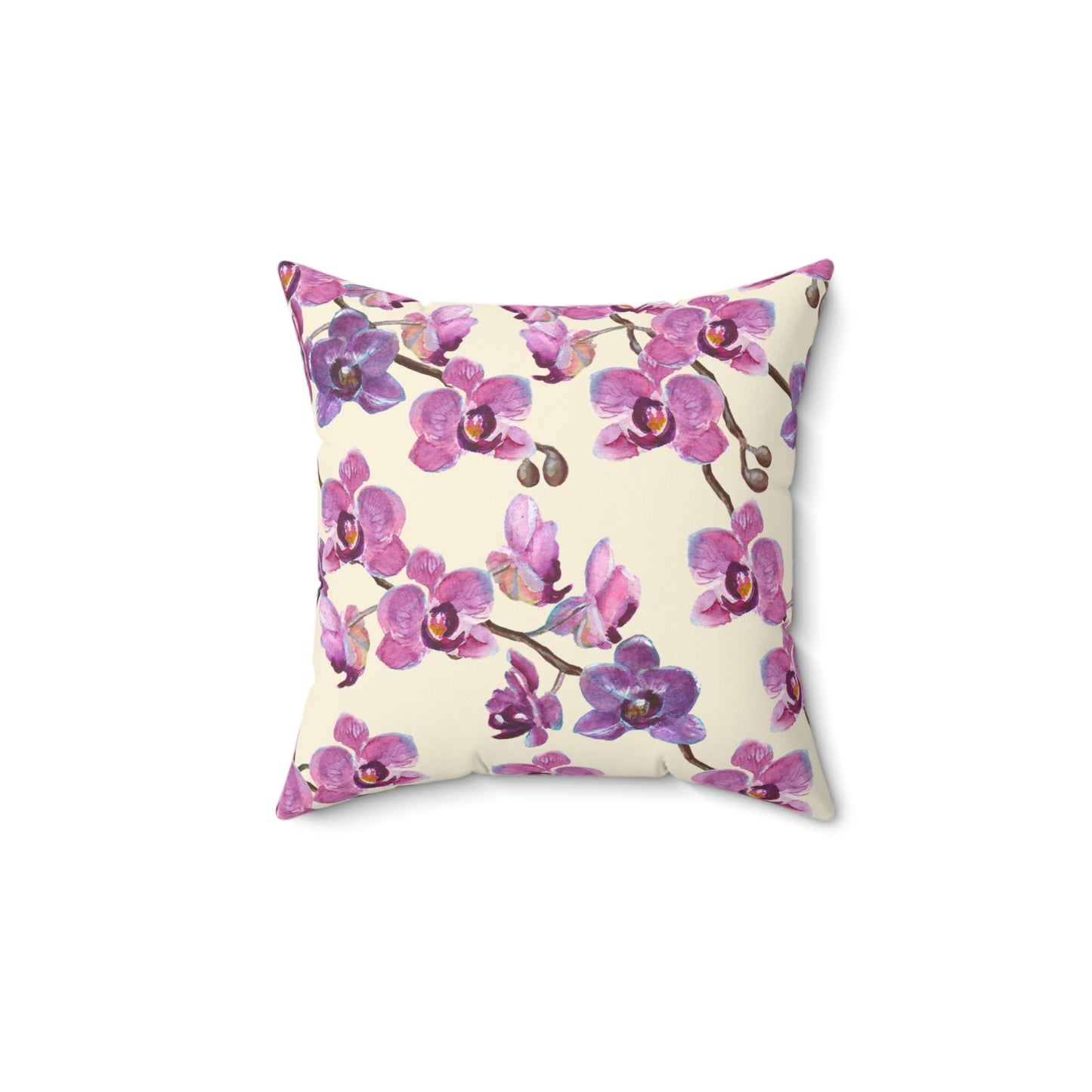 Vanilla Orchid Printed Square Pillow Cover with Insert - Multiple Sizes (14"x14", 16"x16", 18"x18", 20"x20"), Includes insert and zipper closure