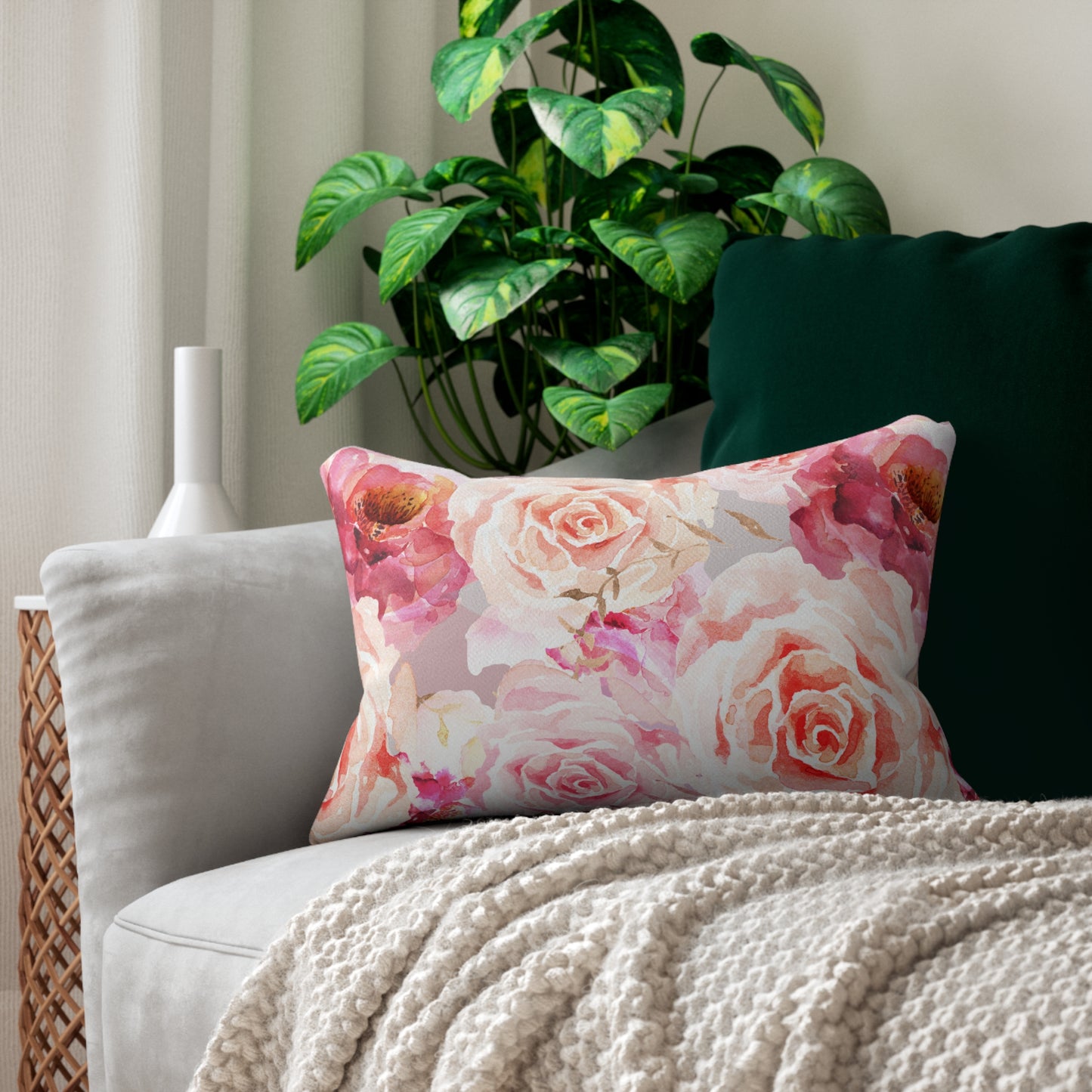 Bohemian Rose Printed Lumbar Pillow with Insert (20" x 14") - Includes insert and zipper closure