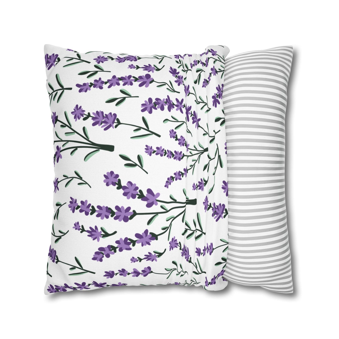Lavender White Printed Square Pillow Cover (no insert) - Multiple Sizes (14"x14", 16"x16", 18"x18", 20"x20"), Includes zipper closure