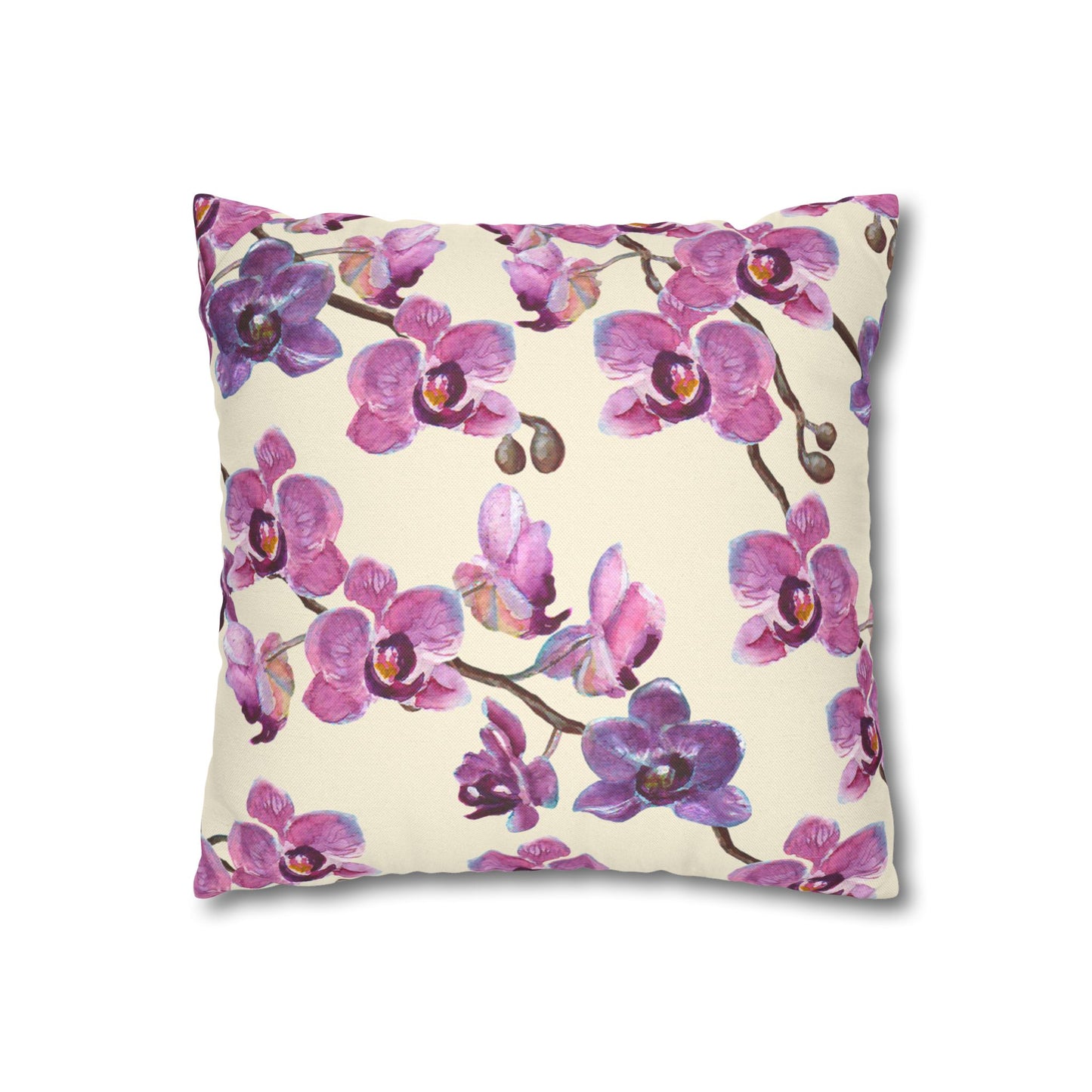 Vanilla Orchid Printed Square Pillow Cover (no insert) - Multiple Sizes (14"x14", 16"x16", 18"x18", 20"x20"), Includes zipper closure
