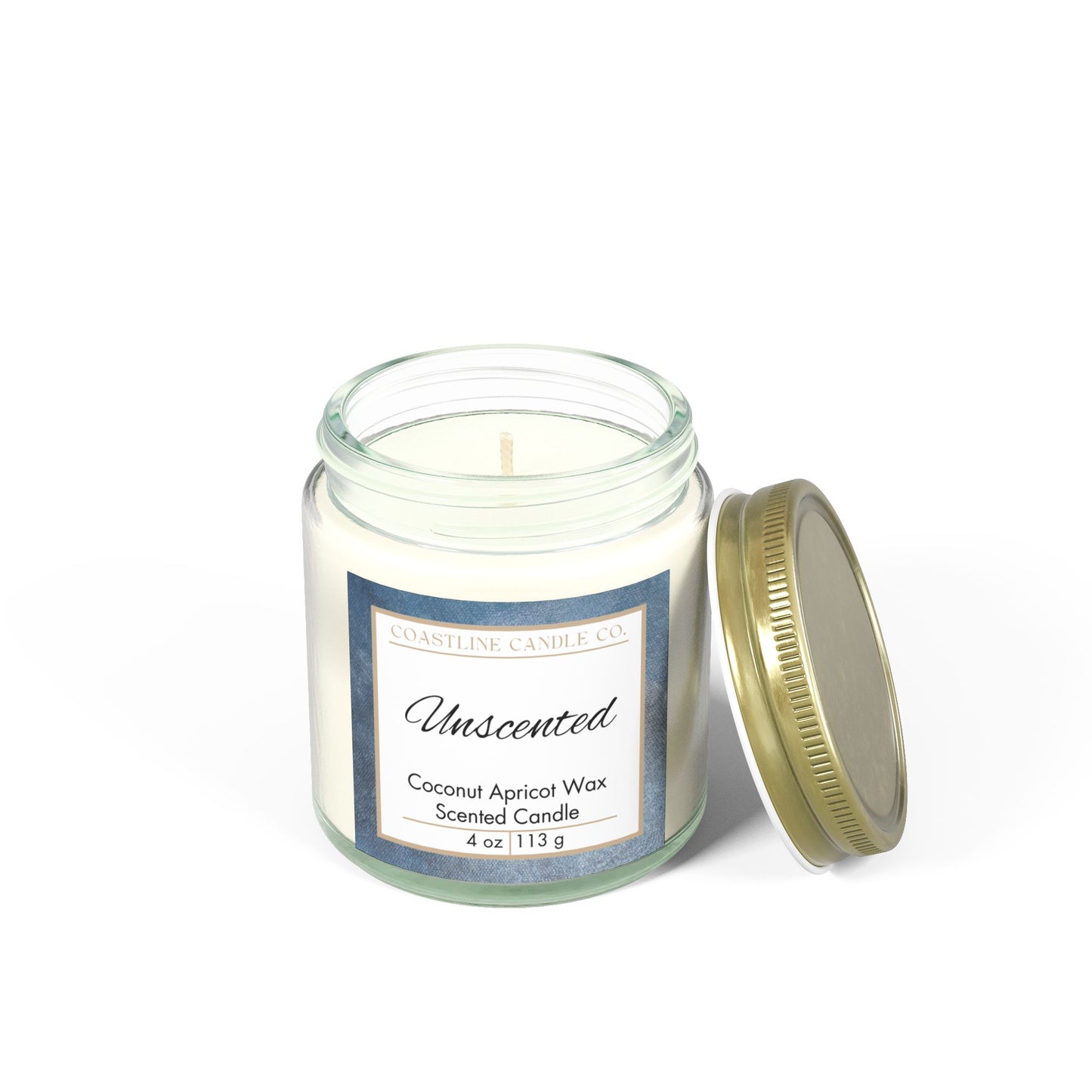 Unscented Coconut Apricot Wax Candle, 4 oz. Clear Jar with Gold Lid