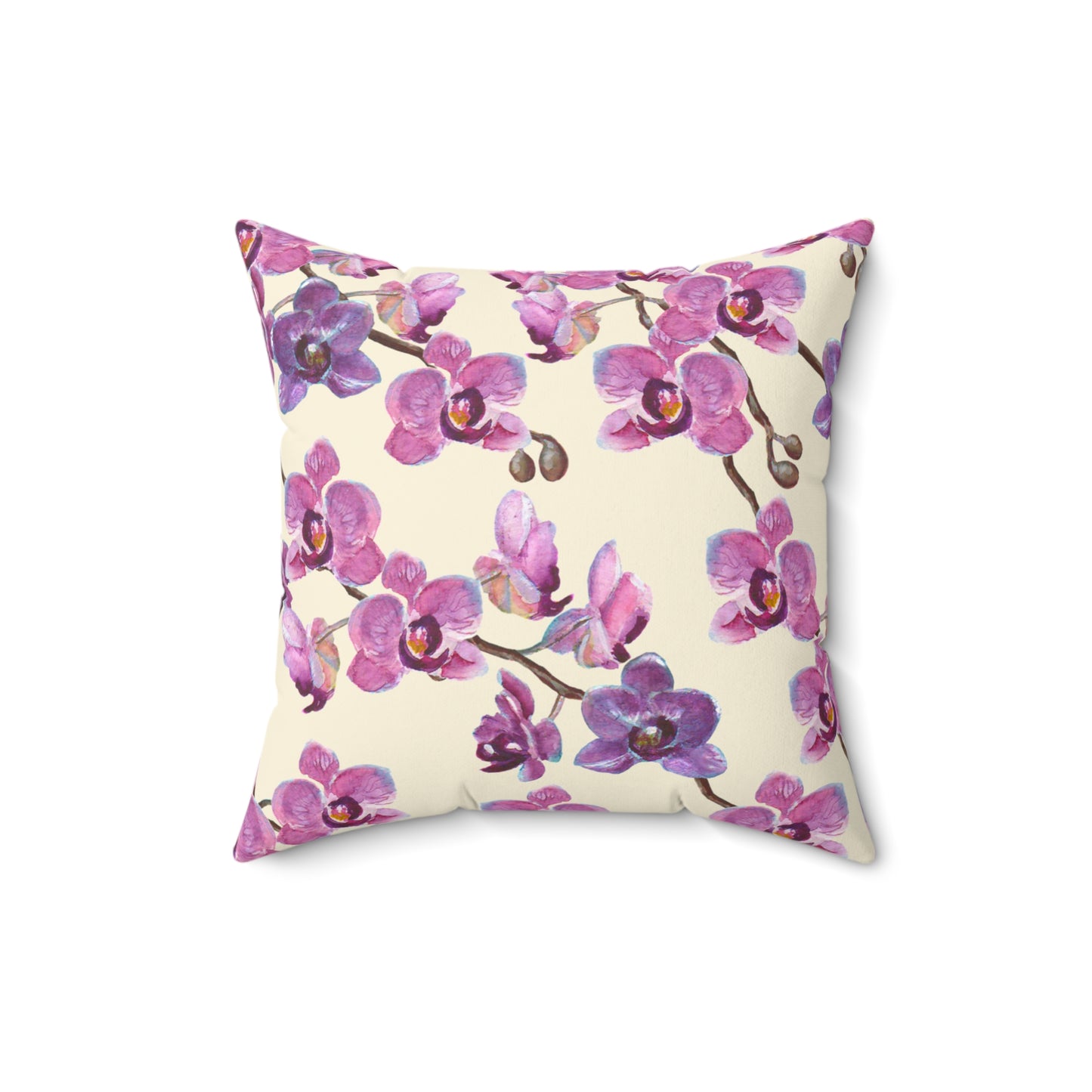 Vanilla Orchid Printed Square Pillow Cover with Insert - Multiple Sizes (14"x14", 16"x16", 18"x18", 20"x20"), Includes insert and zipper closure