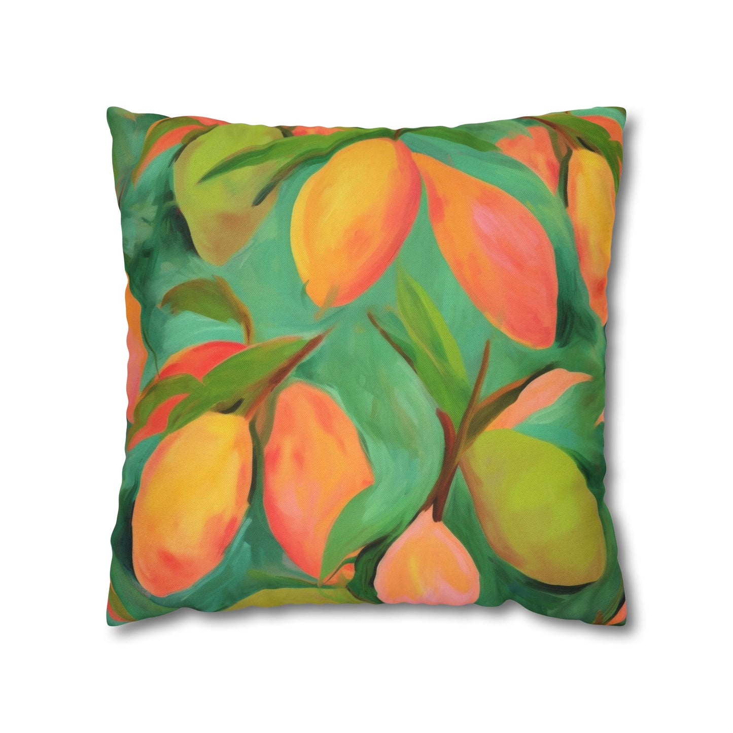 Mangoes Printed Square Pillow Cover (no insert) - Multiple Sizes (14"x14", 16"x16", 18"x18", 20"x20"), Includes zipper closure