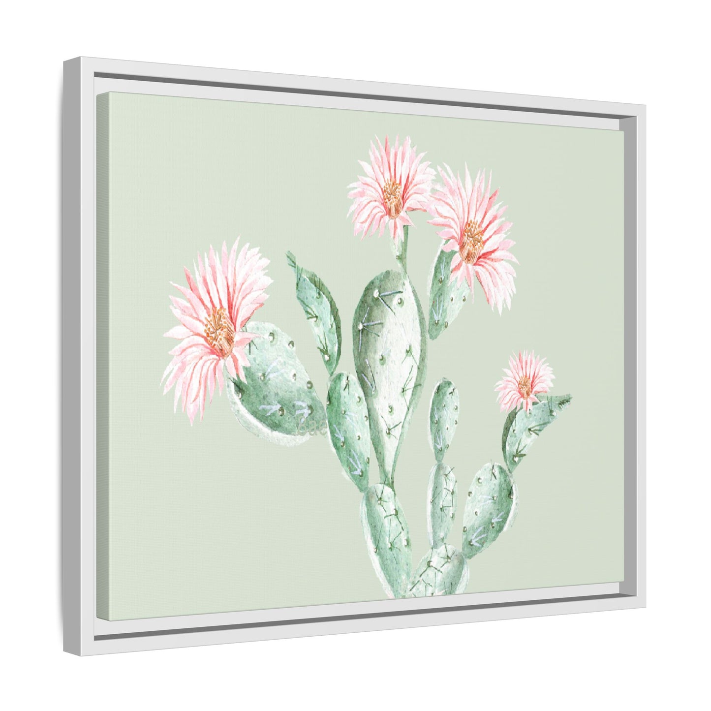Cactus Flower Framed Matte Canvas Art - Multiple Frame Colors & Size Options
