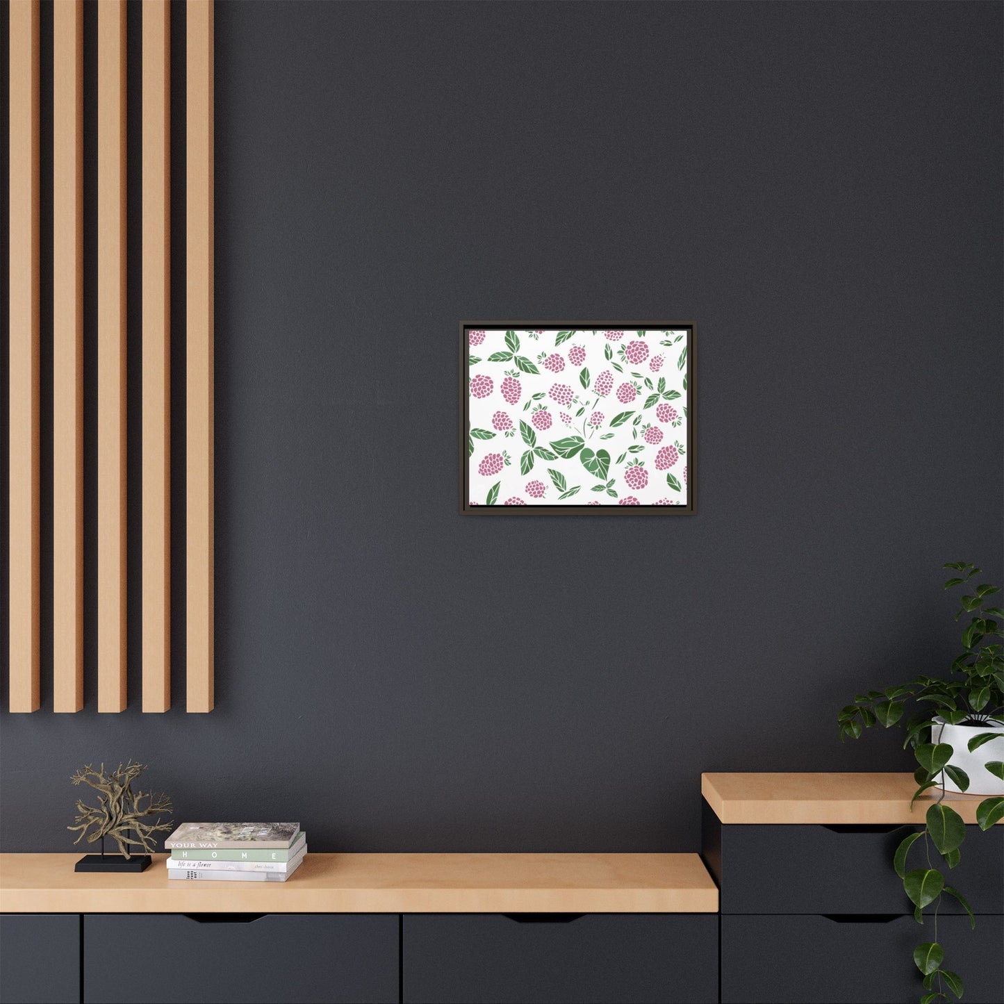 Pink Berry Framed Matte Canvas Art - Multiple Frame Colors & Size Options