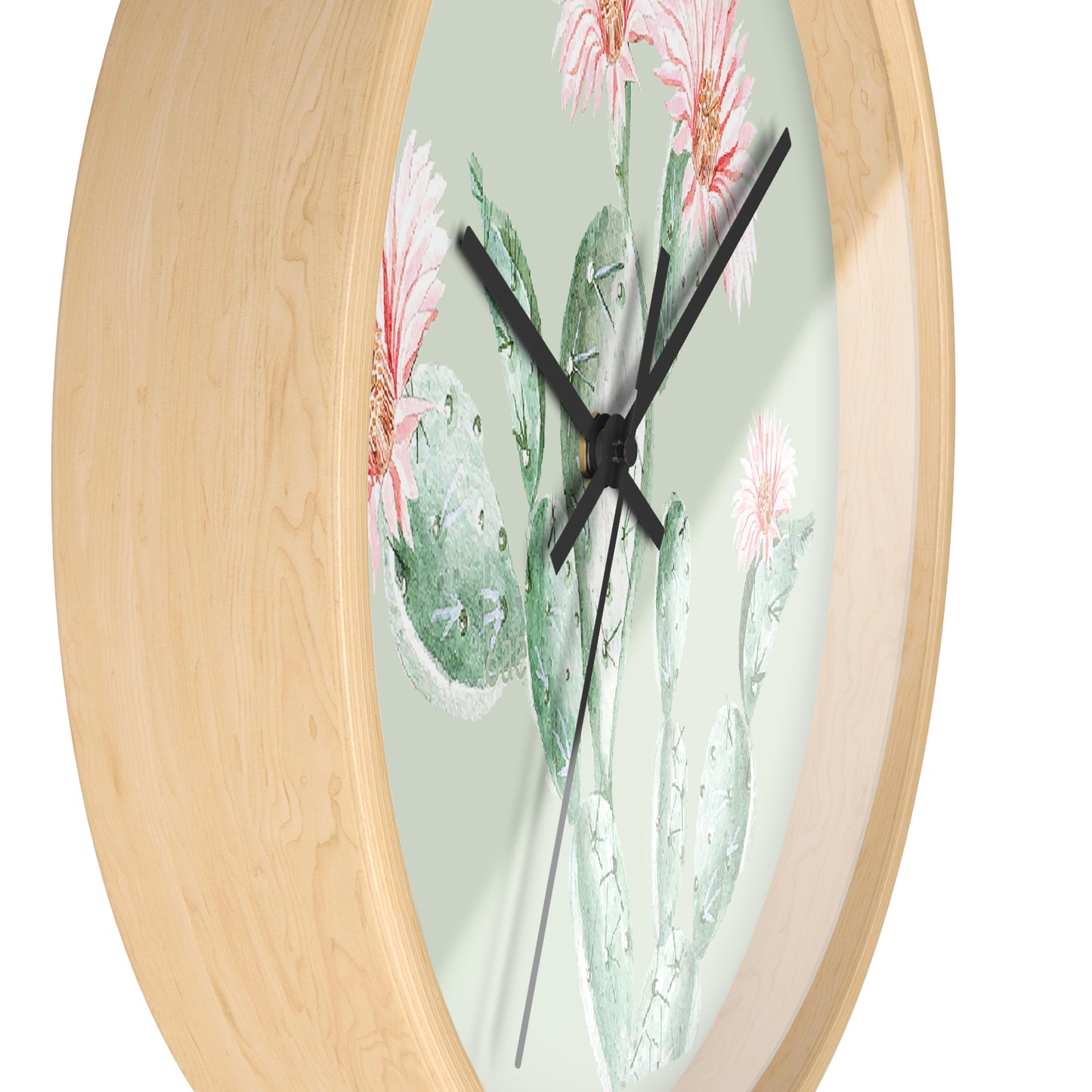 Cactus Flower Wall Clock - Select from Black, White or Natural Wood Color