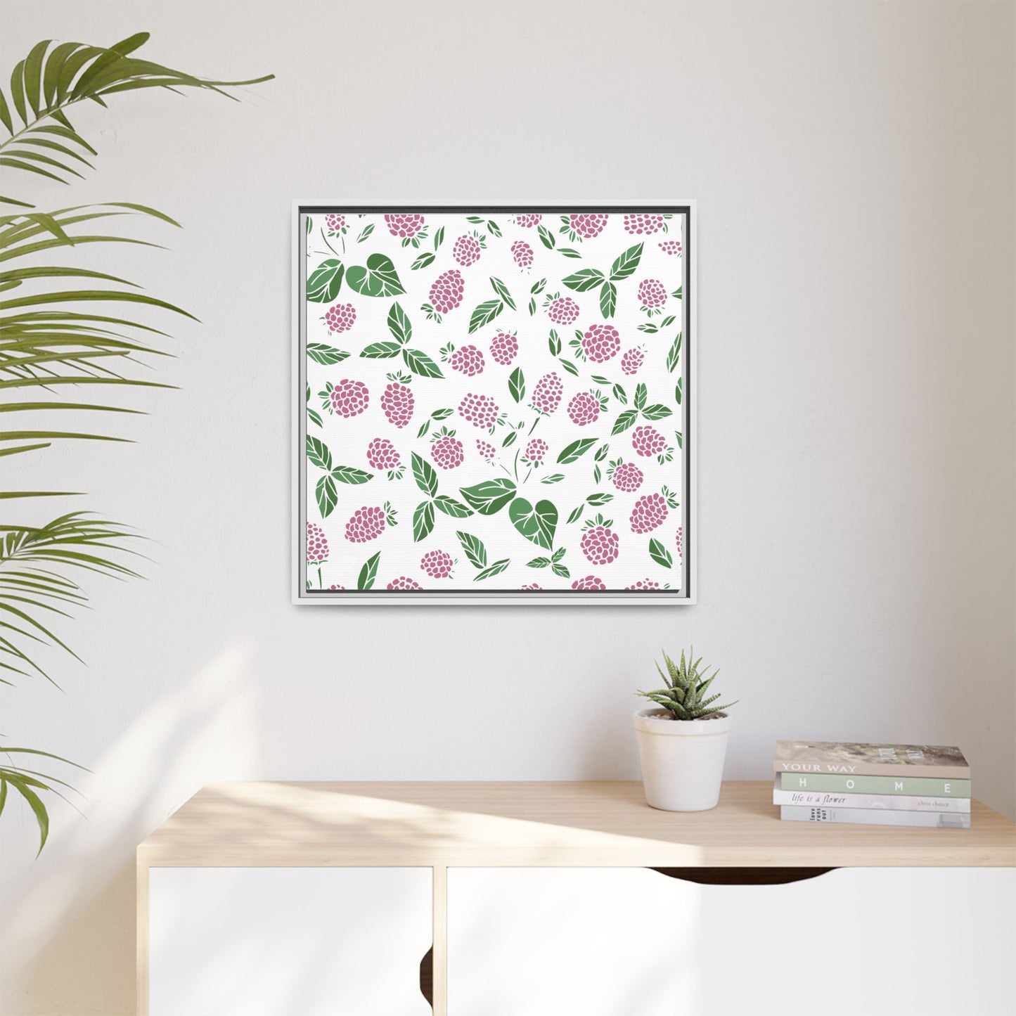 Pink Berry Framed Matte Canvas Art - Multiple Frame Colors & Size Options