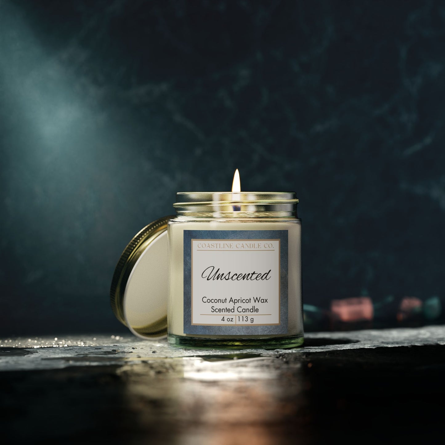 Unscented Coconut Apricot Wax Candle, 4 oz. Clear Jar with Gold Lid