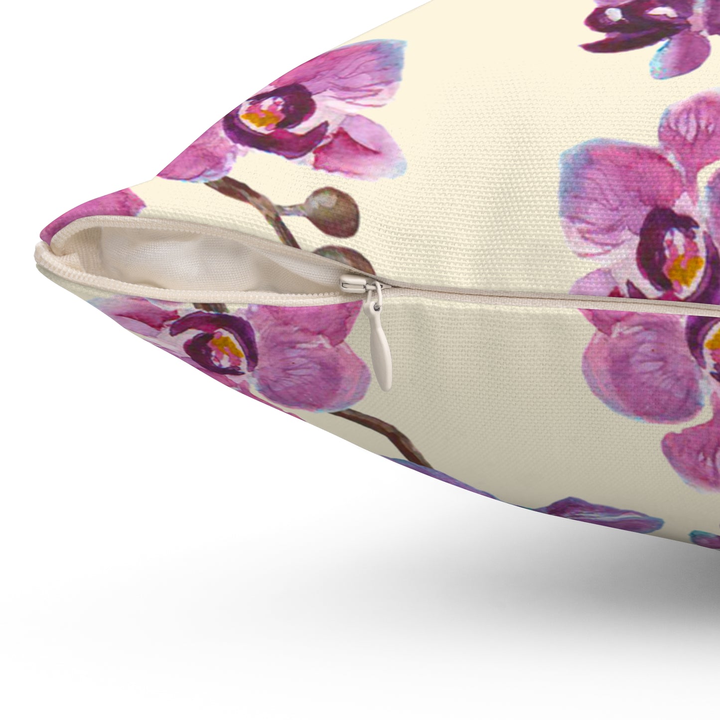 Vanilla Orchid Printed Square Pillow Cover with Insert - Multiple Sizes (14"x14", 16"x16", 18"x18", 20"x20"), Includes insert and zipper closure