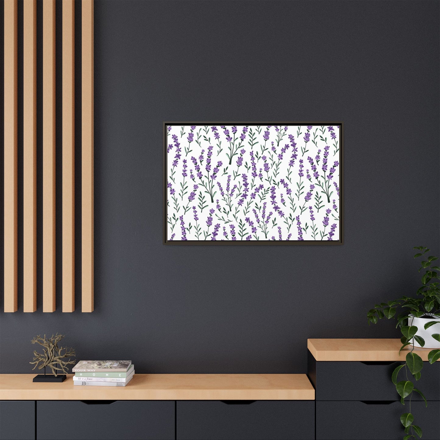 Lavender White Framed Matte Canvas Art - Multiple Frame Color & Size Options