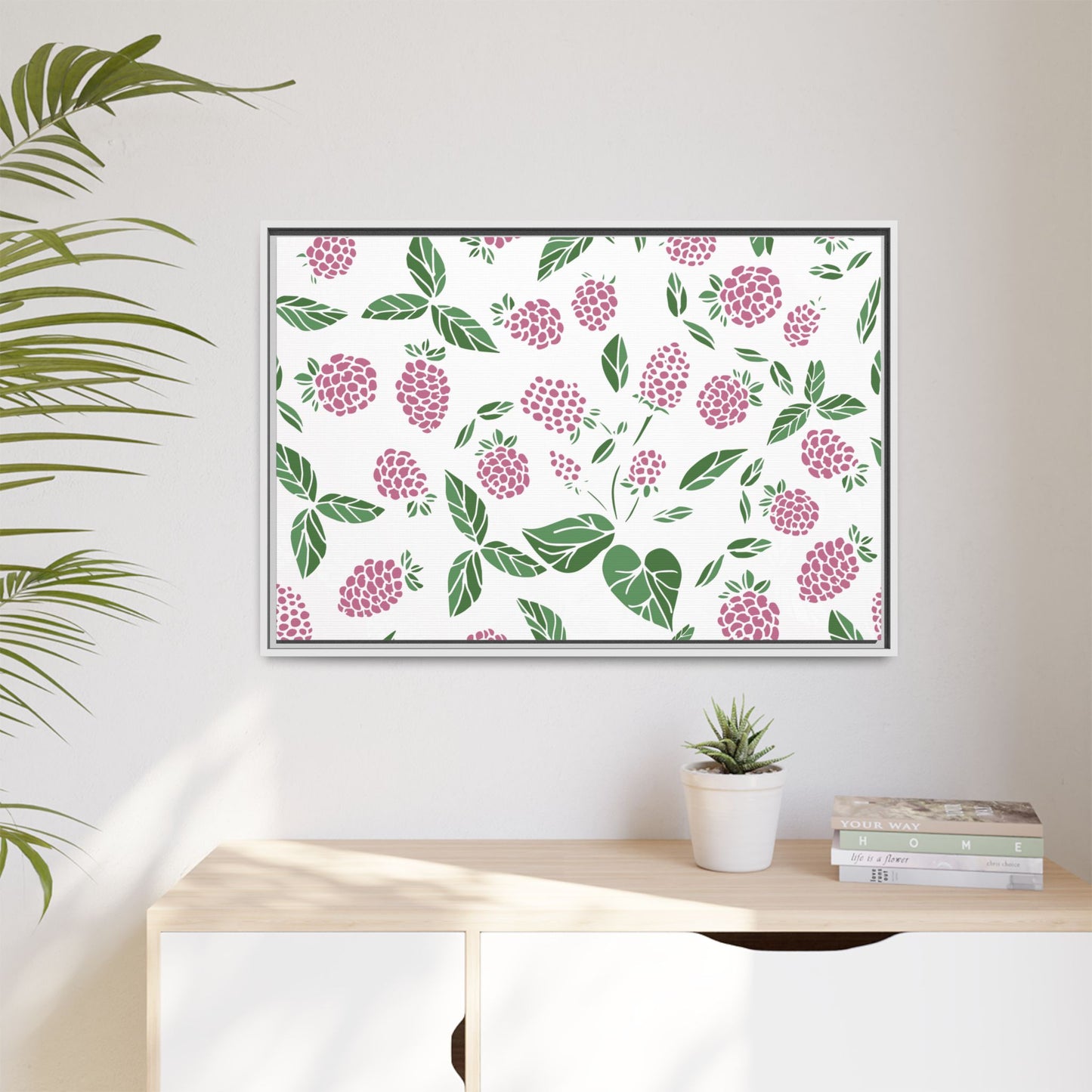 Pink Berry Framed Matte Canvas Art - Multiple Frame Colors & Size Options
