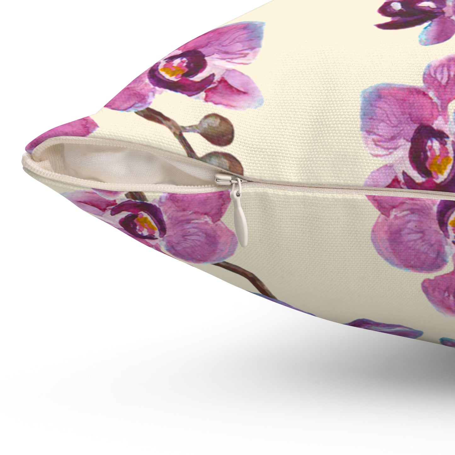 Vanilla Orchid Printed Square Pillow Cover with Insert - Multiple Sizes (14"x14", 16"x16", 18"x18", 20"x20"), Includes insert and zipper closure