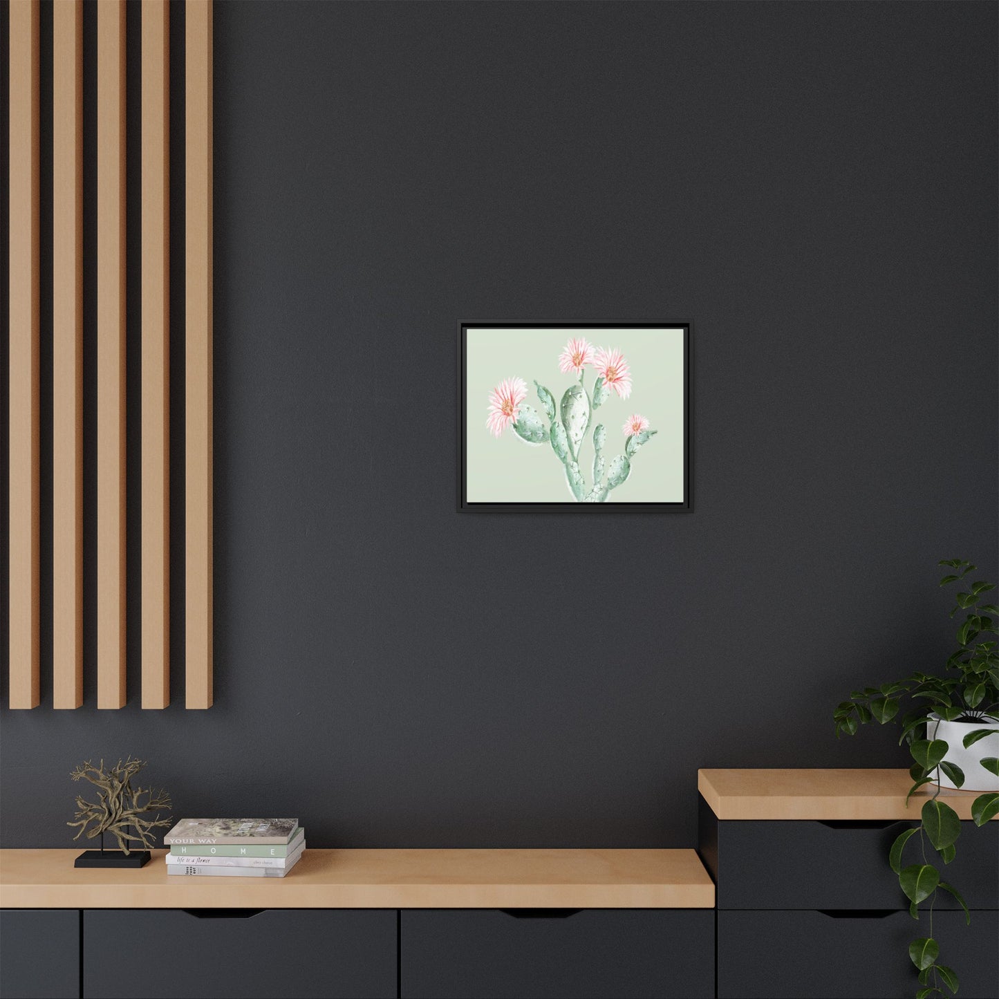 Cactus Flower Framed Matte Canvas Art - Multiple Frame Colors & Size Options