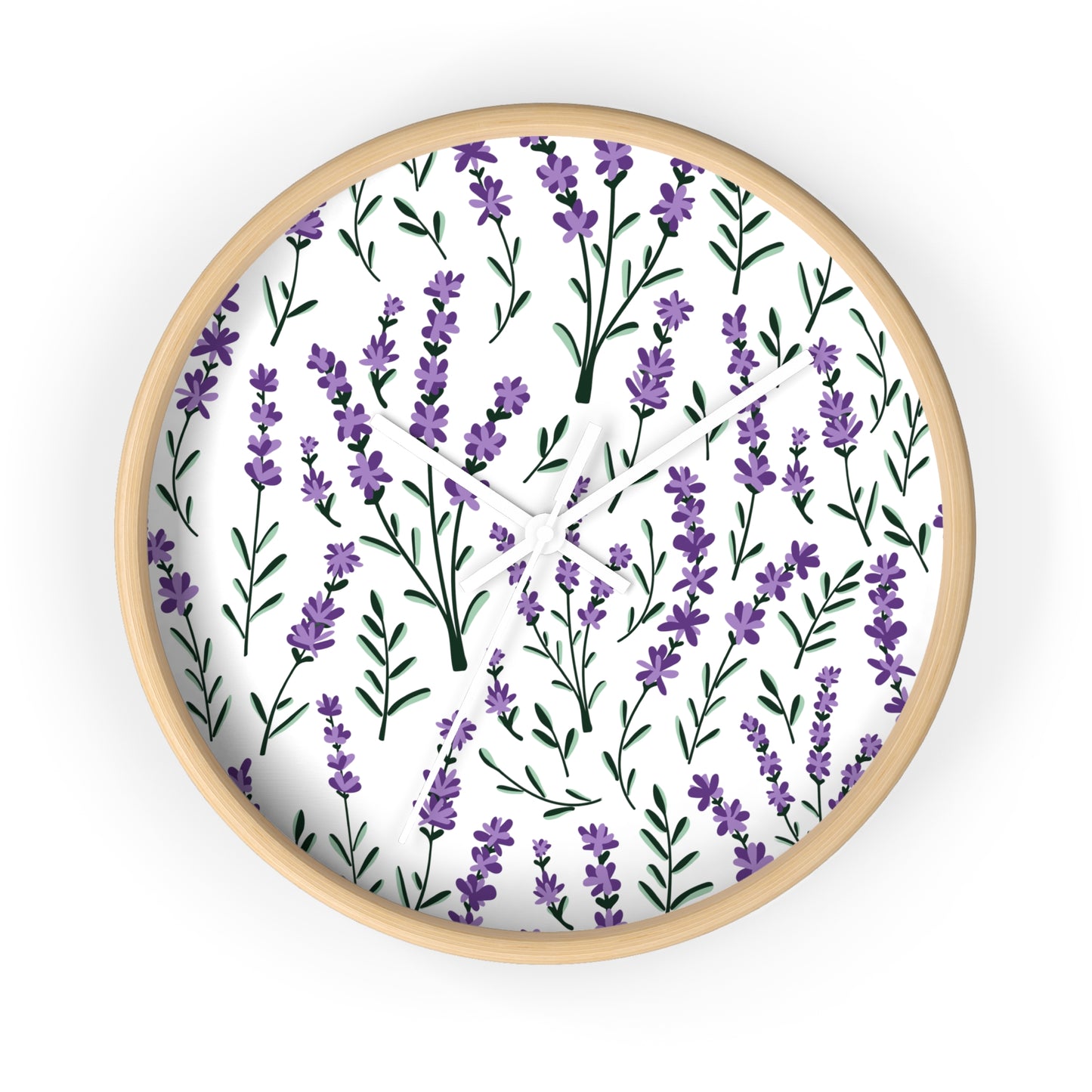 Lavender White Wall Clock - Select from Black, White or Natural Wood Color