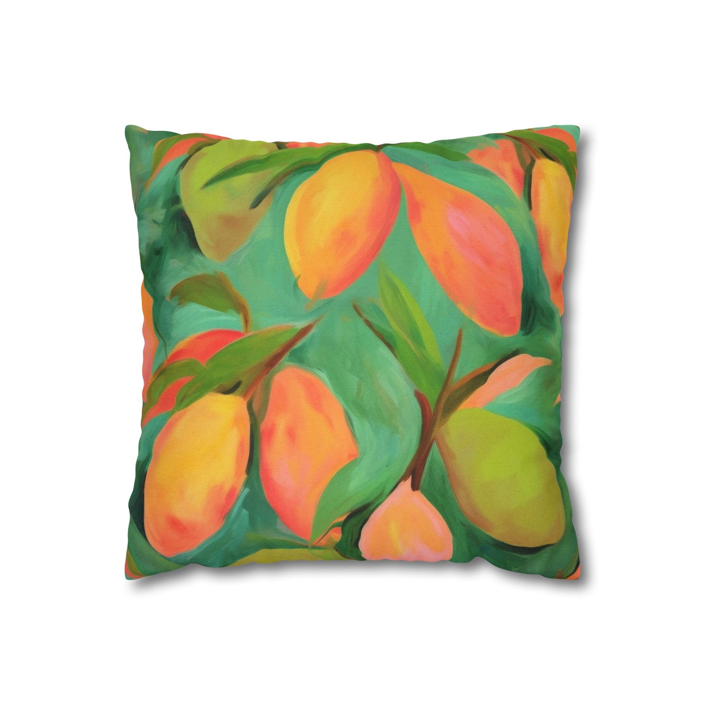 Mangoes Printed Square Pillow Cover (no insert) - Multiple Sizes (14"x14", 16"x16", 18"x18", 20"x20"), Includes zipper closure