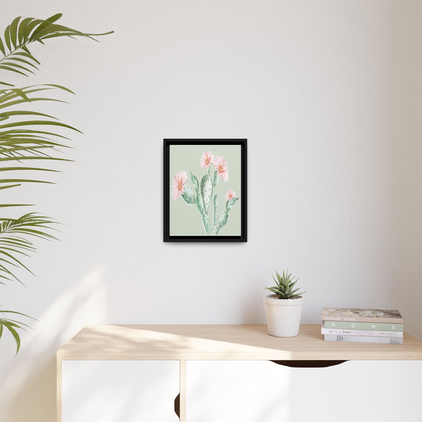 Cactus Flower Framed Matte Canvas Art - Multiple Frame Colors & Size Options