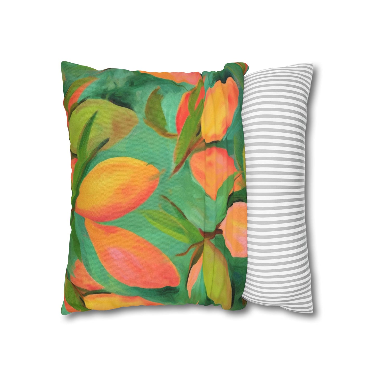 Mangoes Printed Square Pillow Cover (no insert) - Multiple Sizes (14"x14", 16"x16", 18"x18", 20"x20"), Includes zipper closure