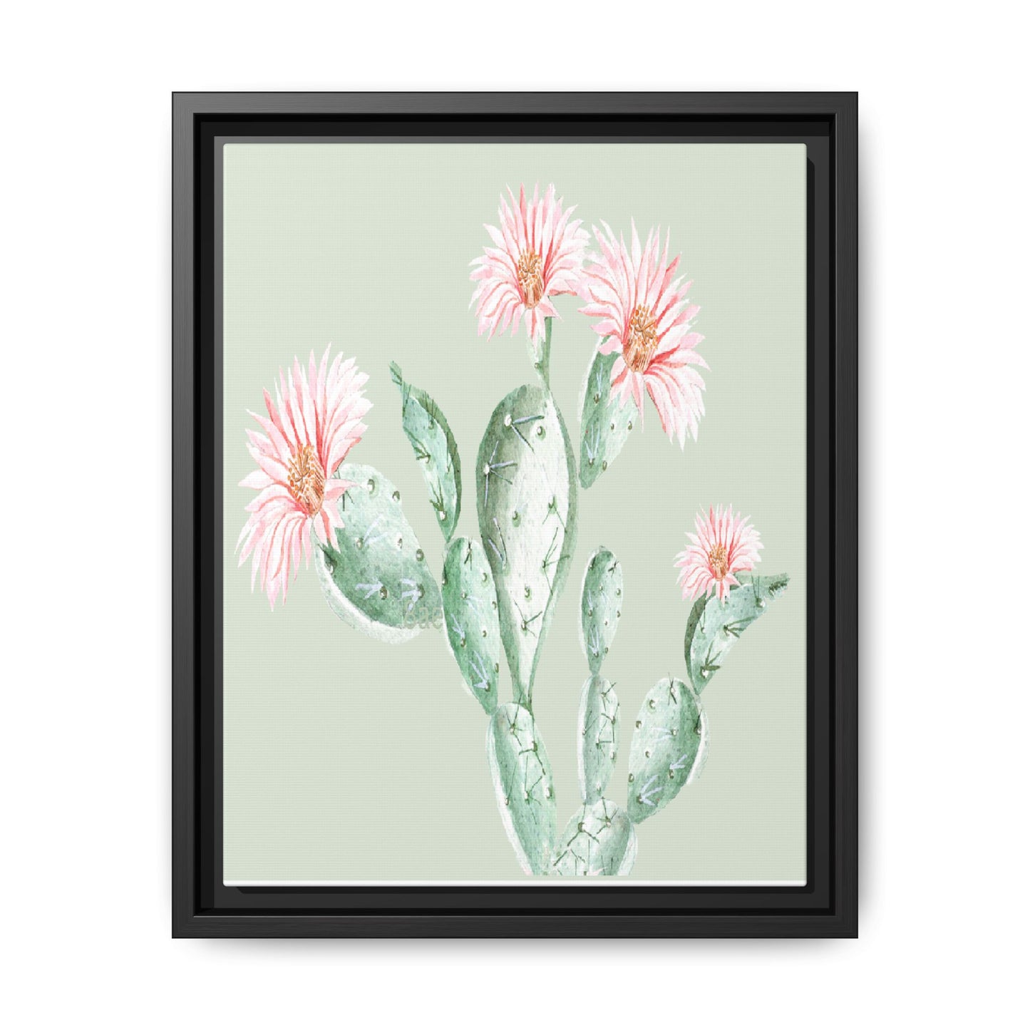 Cactus Flower Framed Matte Canvas Art - Multiple Frame Colors & Size Options