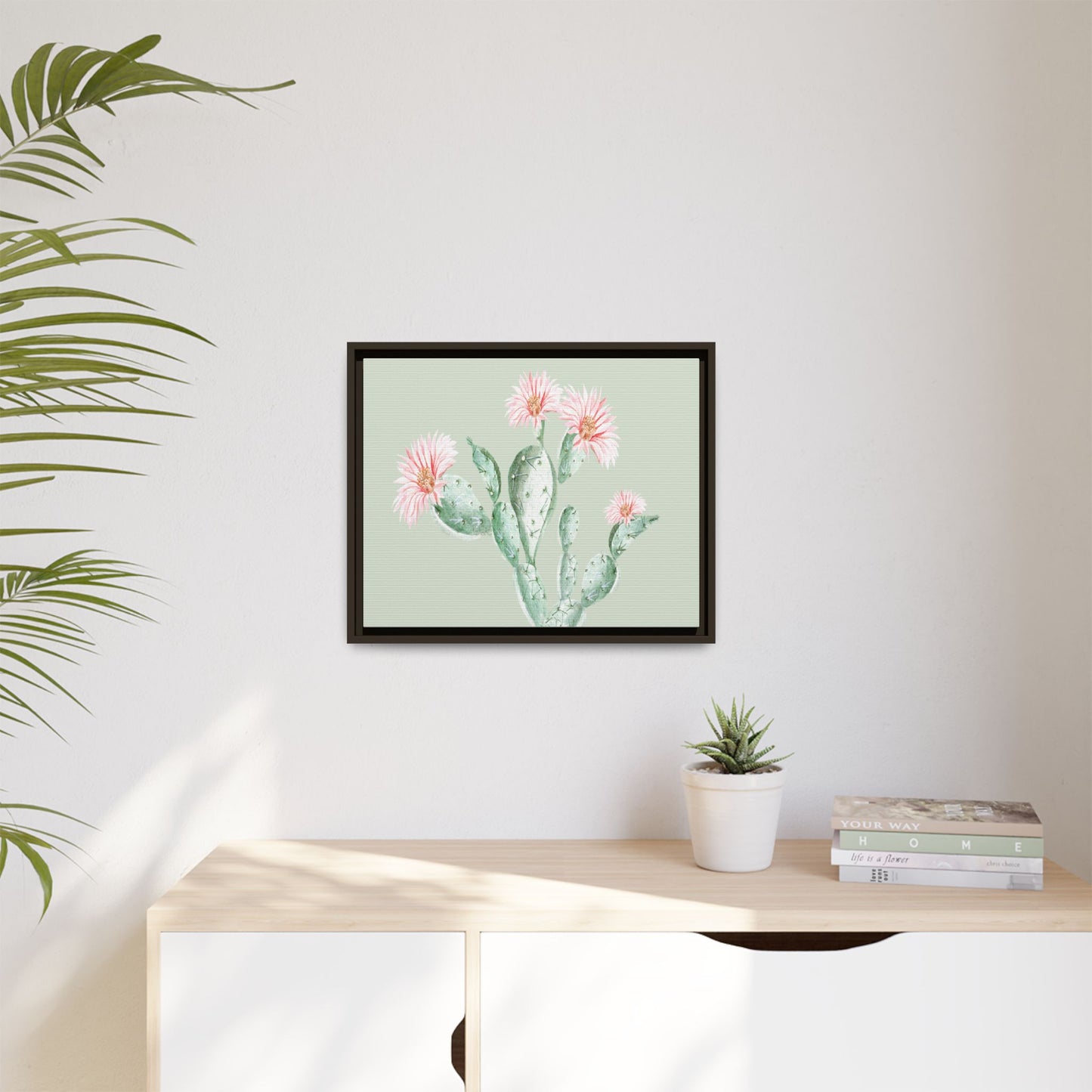 Cactus Flower Framed Matte Canvas Art - Multiple Frame Colors & Size Options