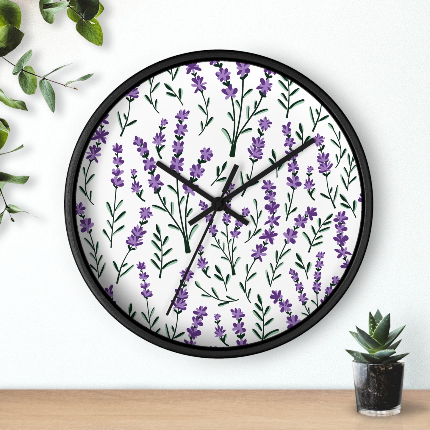 Lavender White Wall Clock - Select from Black, White or Natural Wood Color