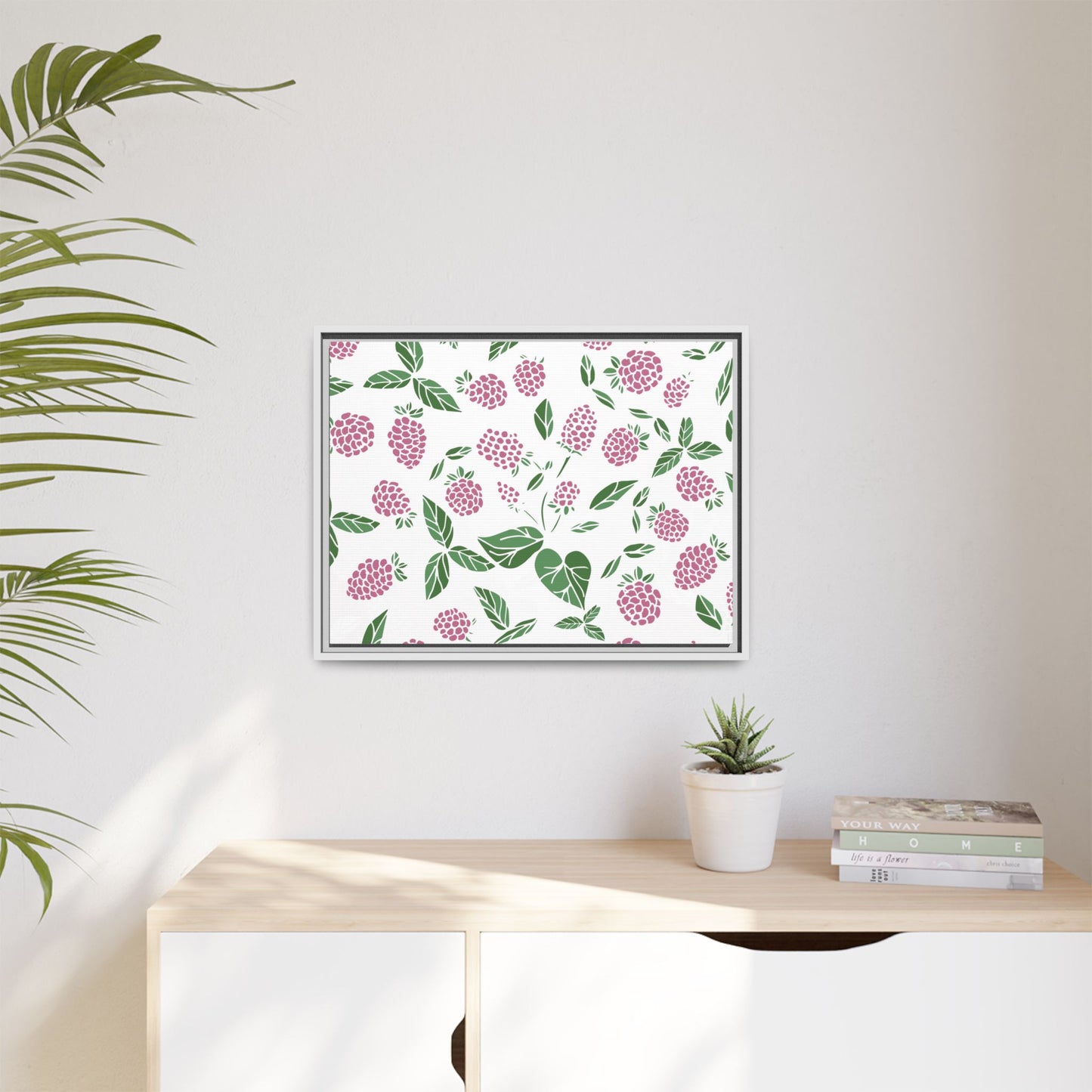 Pink Berry Framed Matte Canvas Art - Multiple Frame Colors & Size Options