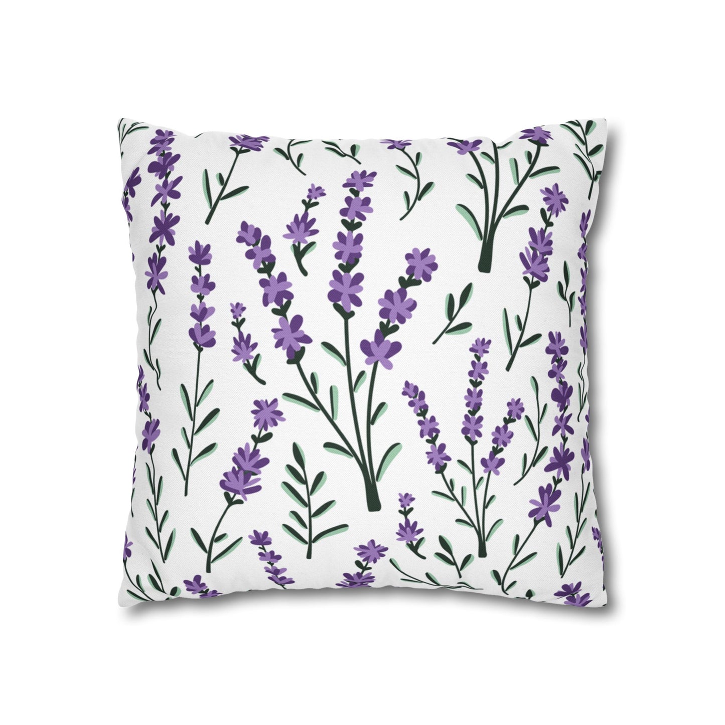 Lavender White Printed Square Pillow Cover (no insert) - Multiple Sizes (14"x14", 16"x16", 18"x18", 20"x20"), Includes zipper closure
