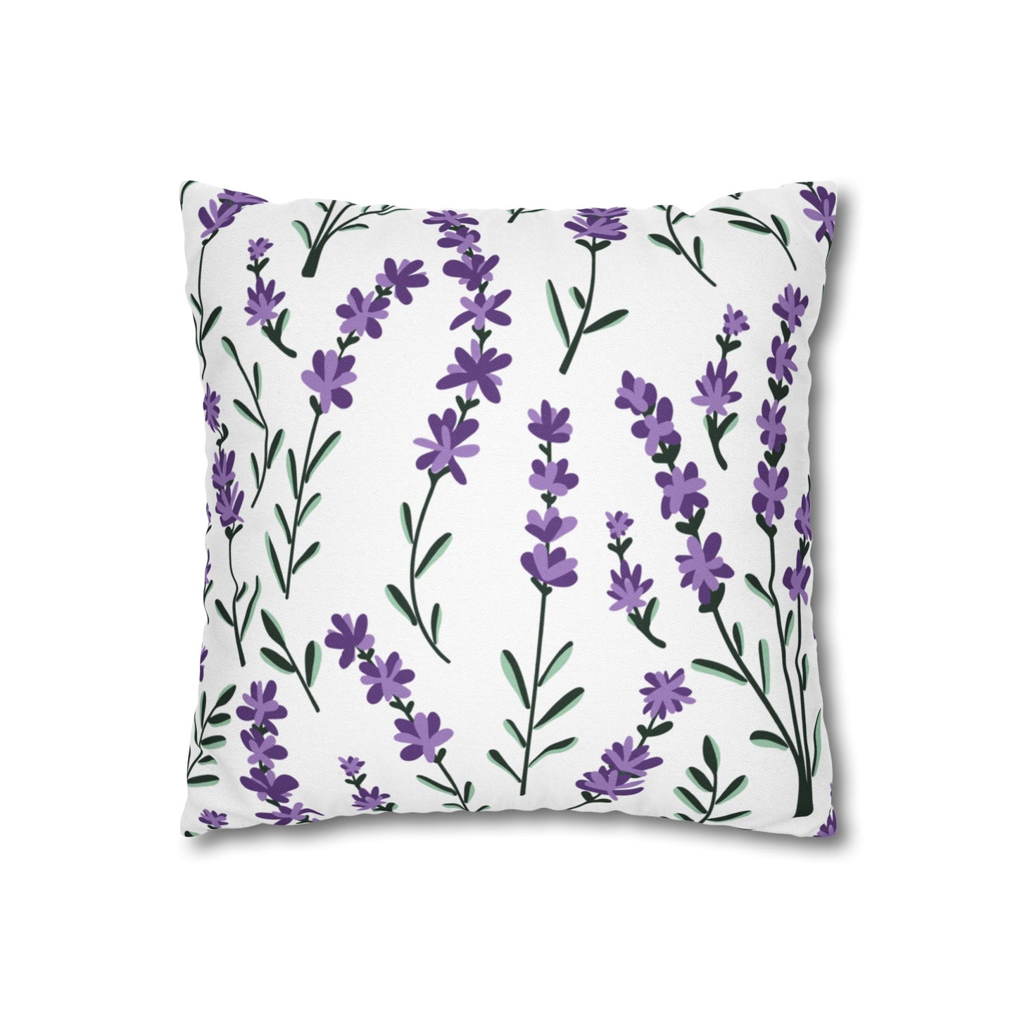 Lavender White Printed Square Pillow Cover (no insert) - Multiple Sizes (14"x14", 16"x16", 18"x18", 20"x20"), Includes zipper closure