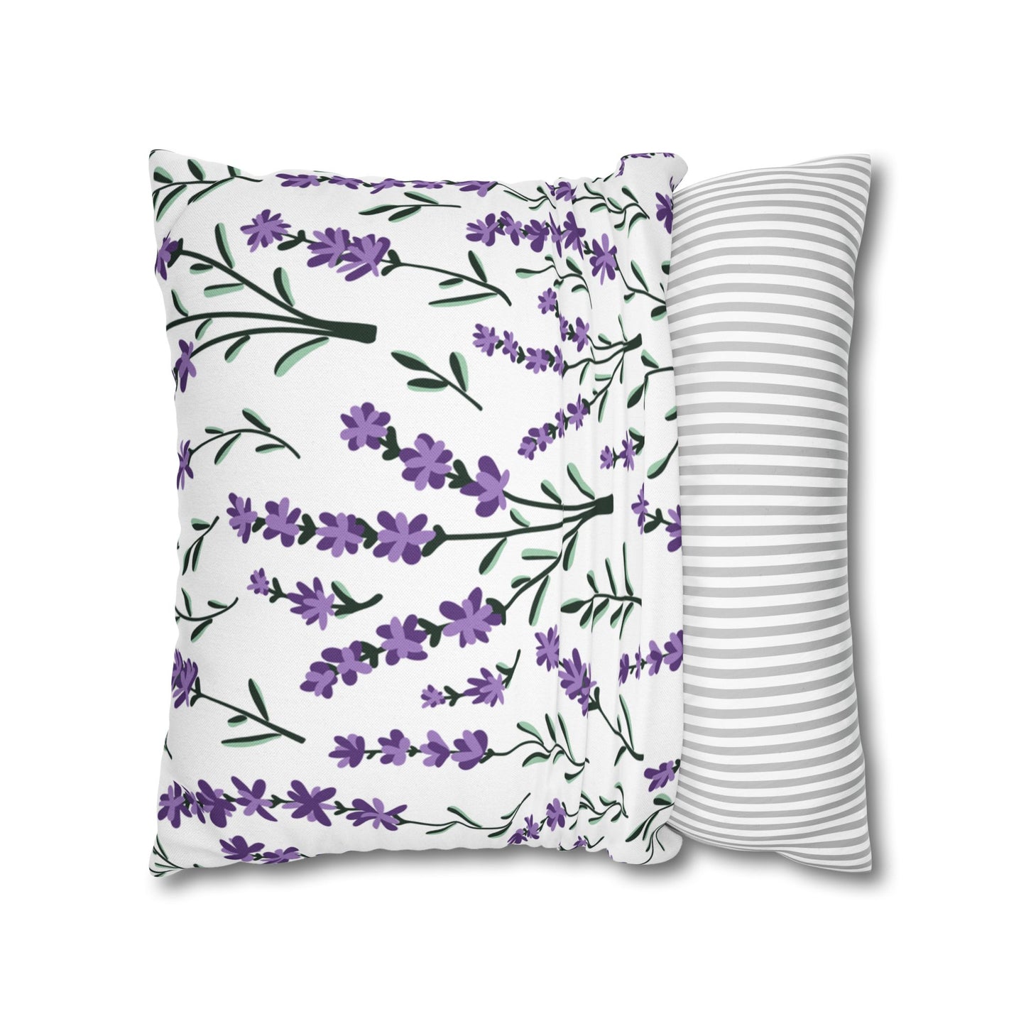 Lavender White Printed Square Pillow Cover (no insert) - Multiple Sizes (14"x14", 16"x16", 18"x18", 20"x20"), Includes zipper closure