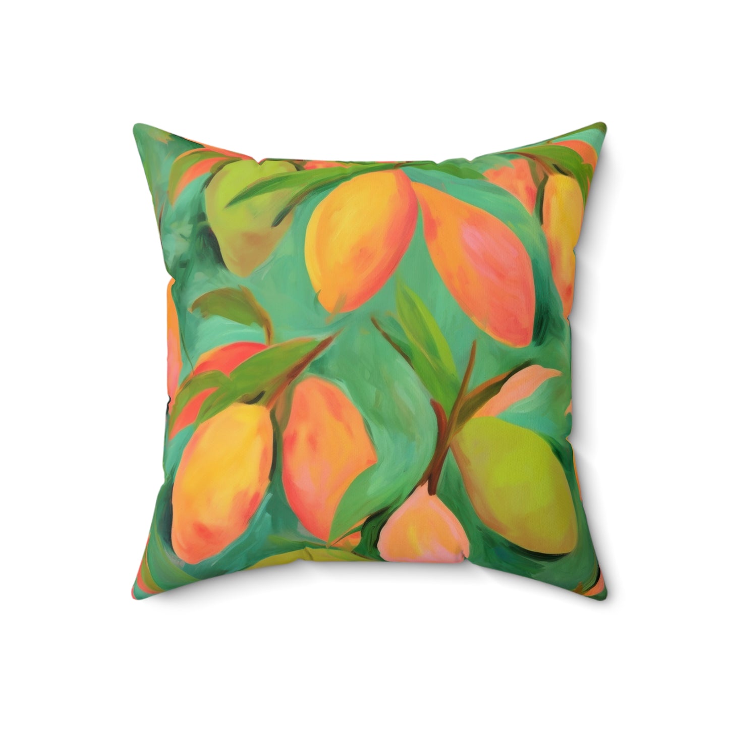 Mangoes Printed Square Pillow Cover with Insert - Multiple Sizes (14"x14", 16"x16", 18"x18", 20"x20"), Includes insert and zipper closure